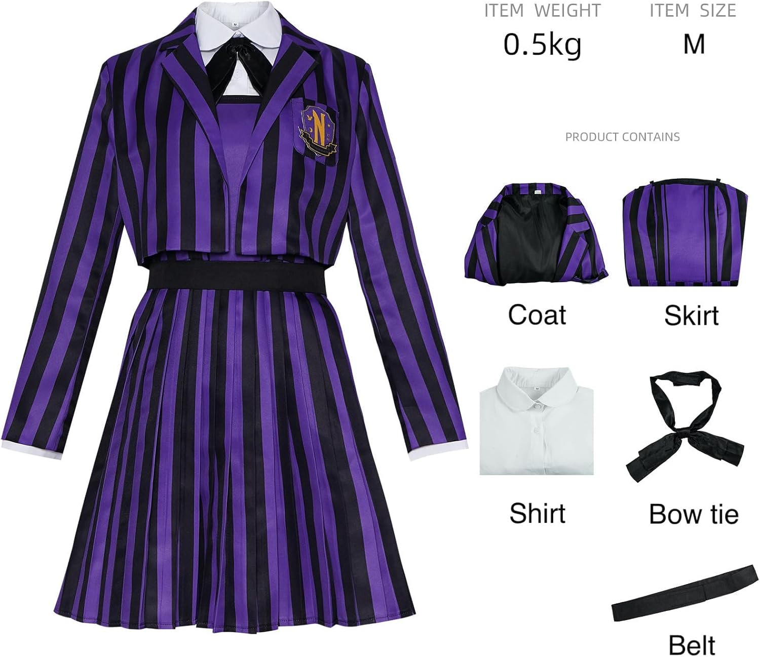 Animatrix Halloween Cosplay Costume Set for Women-Purple Gothic Dress with Blazer,Shirt,Bow Tie,Belt-5 Pcs Set - Image 6