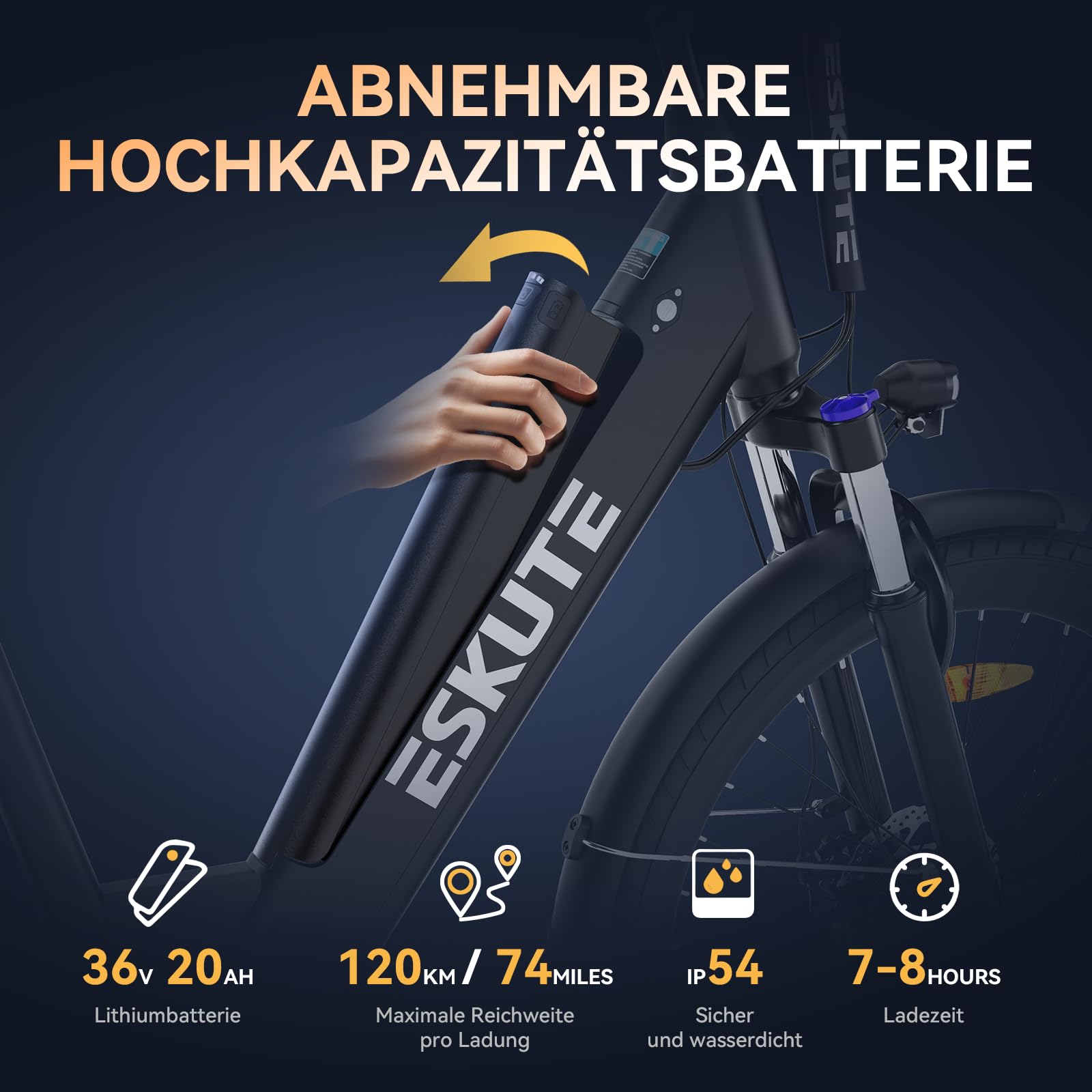 ESKUTE City E-Bike Polluno Plus, Elektrofahrrad 28 Zoll Trekkingrad E-Cityrad mit 36V, 20Ah Lithium-Akku bis zu 120KM Lange Range, Drehmomentsensor, 250W Motor, EU-konformes E Bike, Schwarz Sport & Freizeit
