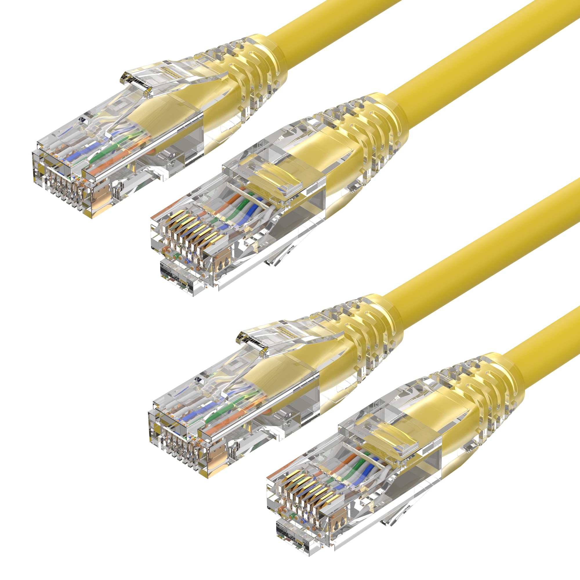2FT Cat6 Patch Cables 2 Pack, Solid Pure Copper Patch Cord, Cat 6 Ethernet Cables, UTP Network, High Speed RJ45 Internet Cables, Compatible for PC, PS3/4/5, Xbox, Routers, Switches, Servers - Yellow