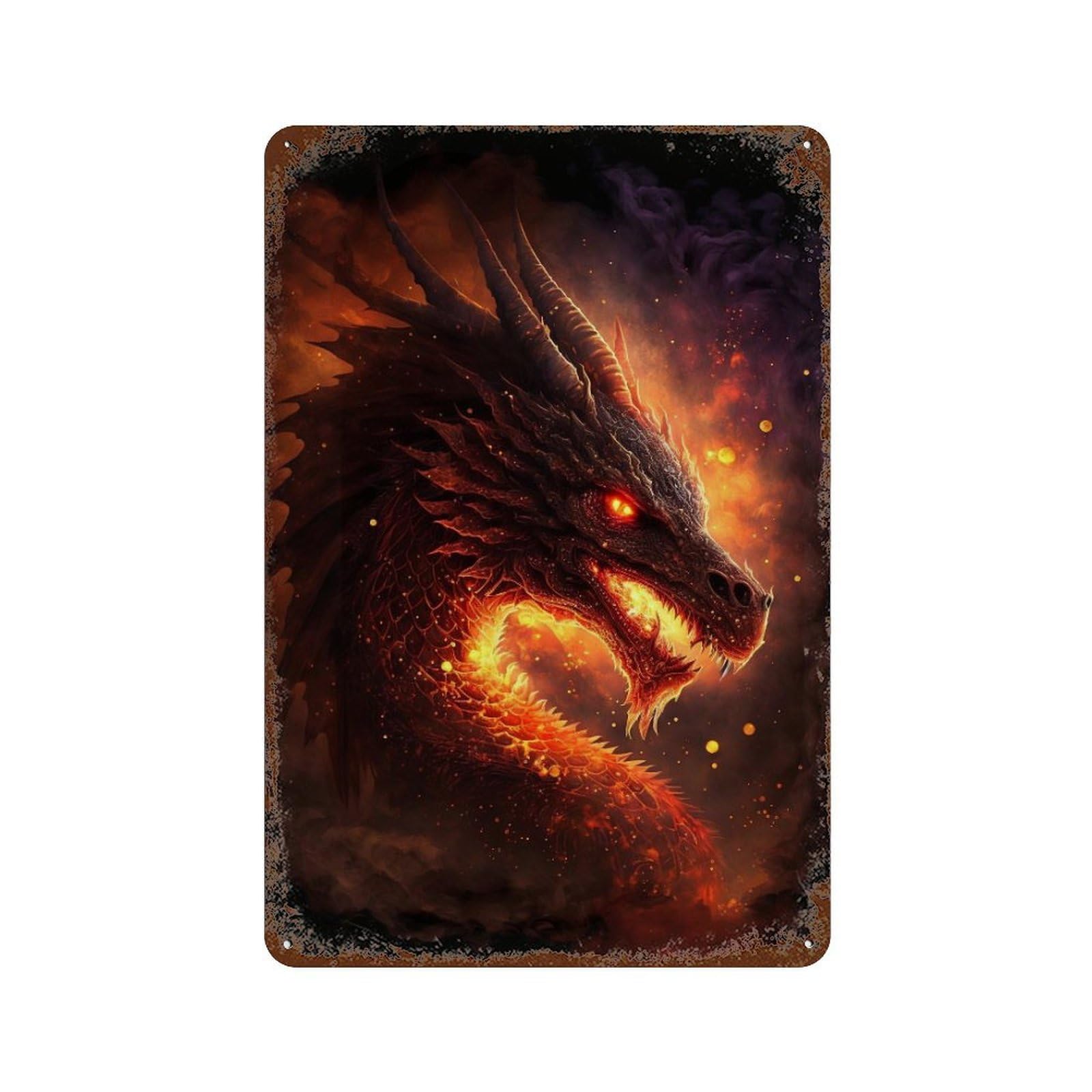 Garage Style Fiery Dragon Artwork -2 Decorative Tin Sign 11.8"x7.9", Retro Wall Decor for Bar And Workshop