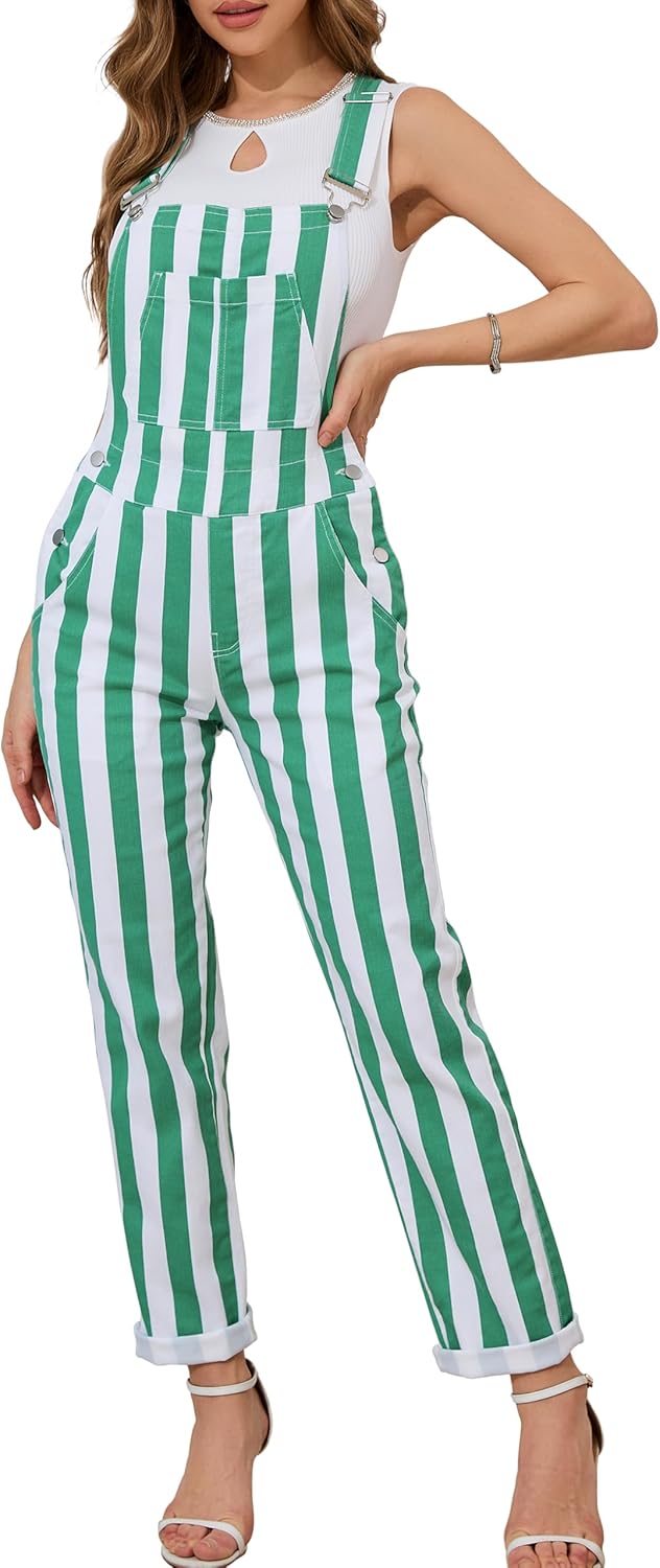 Bindefon Overalls for Women Fashion Jumpsuits Striped Pants Printed Bibs Coveralls White Elephant Gifts