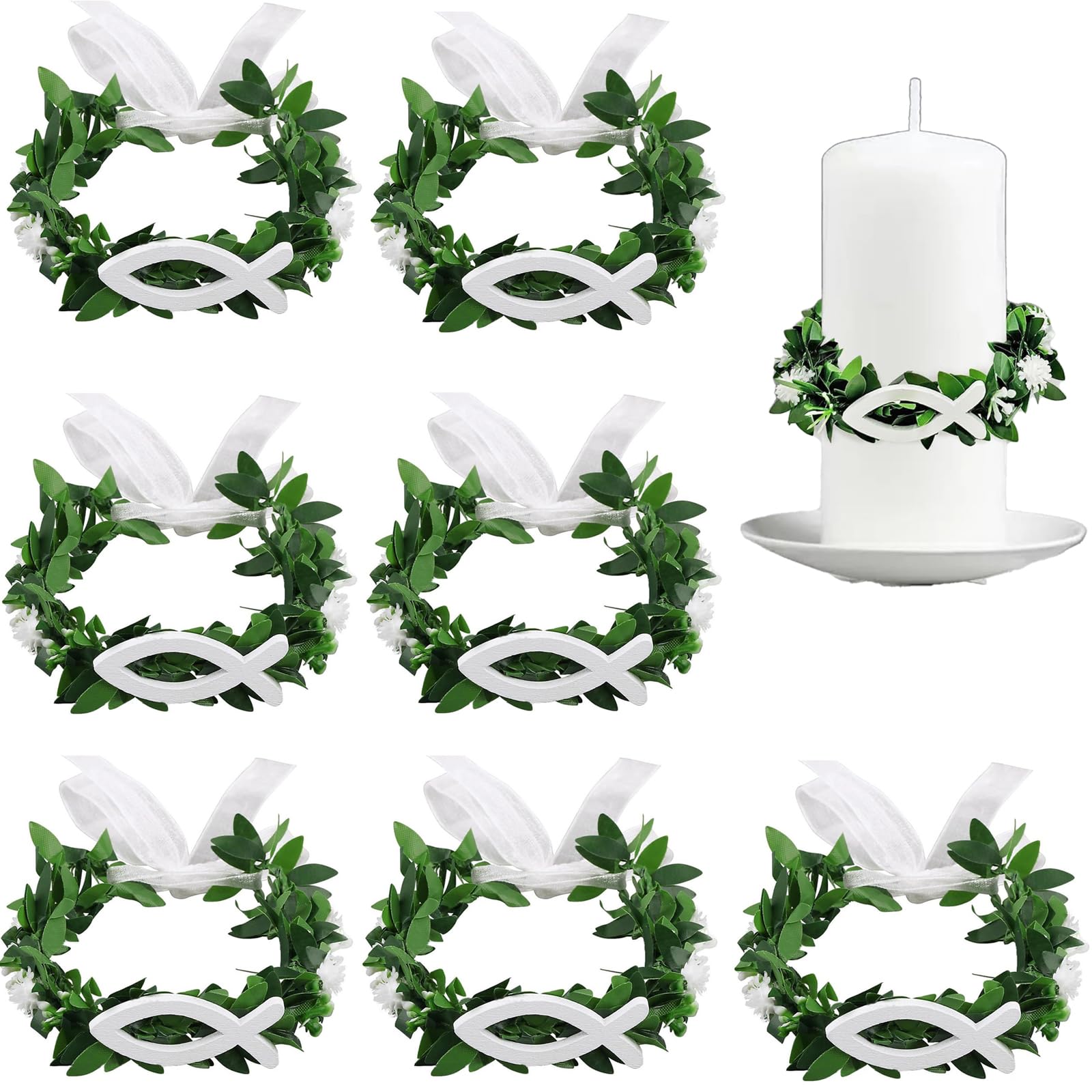Vela para Bautizo Decoración,XineYuor 8PCS Colector de Gotas de Velas,Velas Antigoteo para Comunión,Corona de Velas,Corona de Bautismo para Comunión Bautizo Boda Cumpleaños