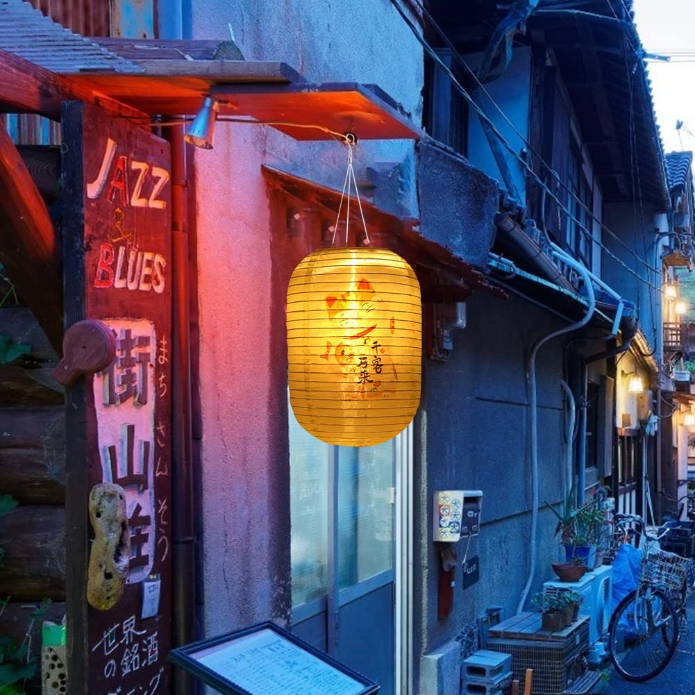 Lot De 2 Lanternes Japonaises Solaires Décoratives Extérieur – Style Asiatique Rouge Traditionnel | Éclairage LED Suspendu Pour Jardin, Restaurant Ou Terrasse