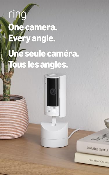 The Ring Pan-Tilt Indoor Cam's compact, modern design fits unobtrusively into home decor.
