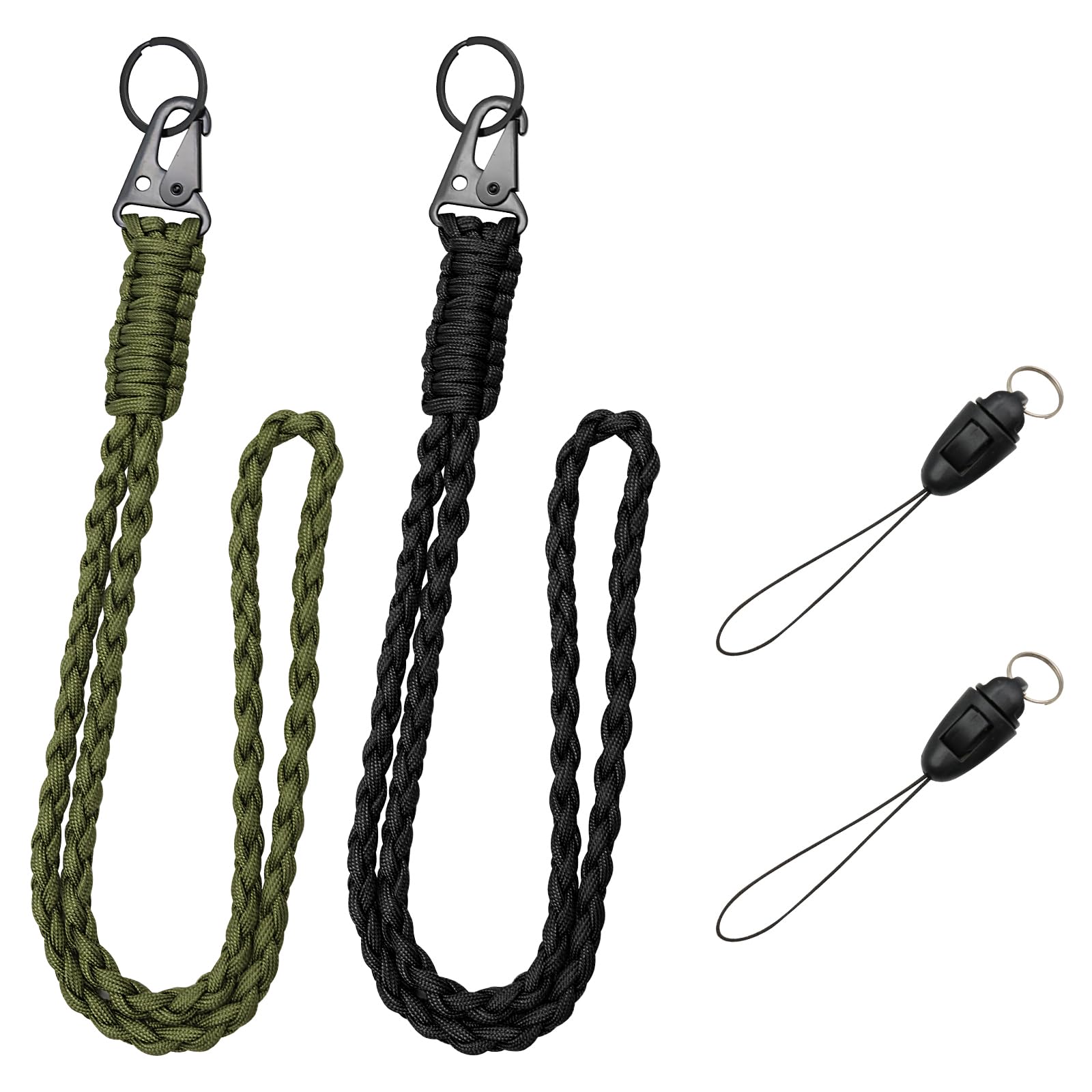 ZOCONE 2 Piezas Cordon Llaves Cuello, Llavero Cordon de Cuello Cuerda Paracord Negro y Verde, Cuelga Llaves Cuello Cordón de Paracaídas Cuerda de Identificación Soporte, Oficina, Escuela