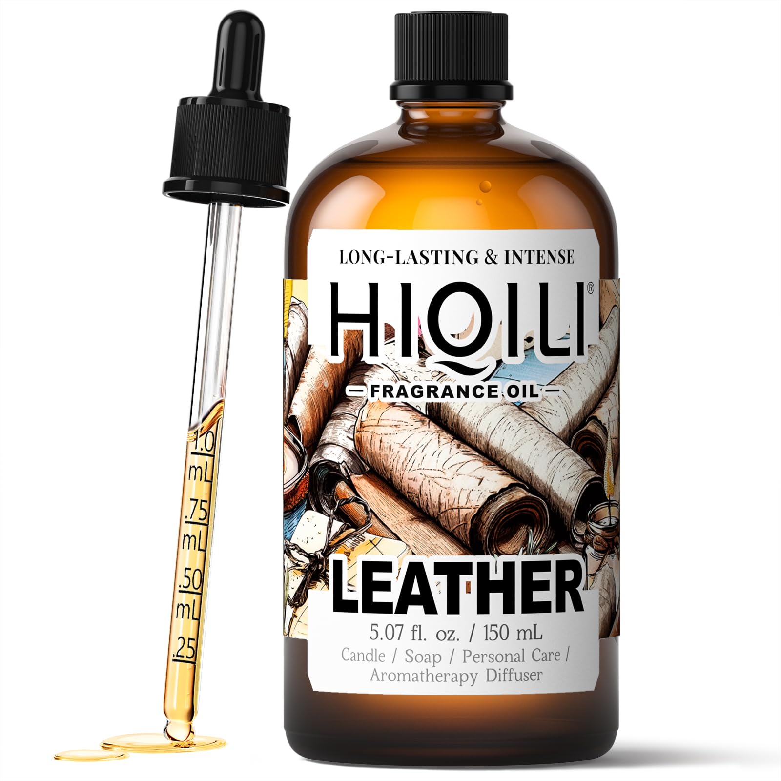 HIQILI Leather Oil for Car Diffuser, Men’s Leather Scent - 5.07 Fl Oz