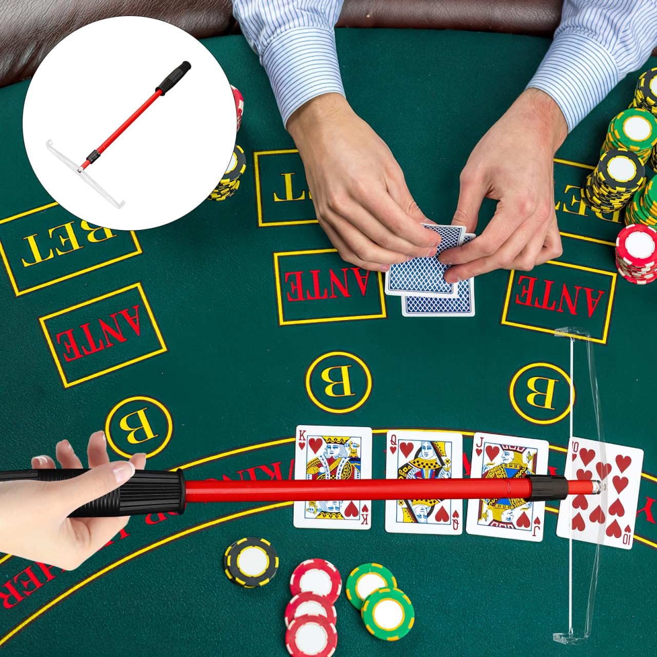 UPKOCH Chip-Stick - Juego de Chips de póquer para fichas de póquer, de plástico, Barra magnética, rake para fichas de póquer, póquer, Chip de póquer, Juego de Chips de plástico, Bandeja de Metal