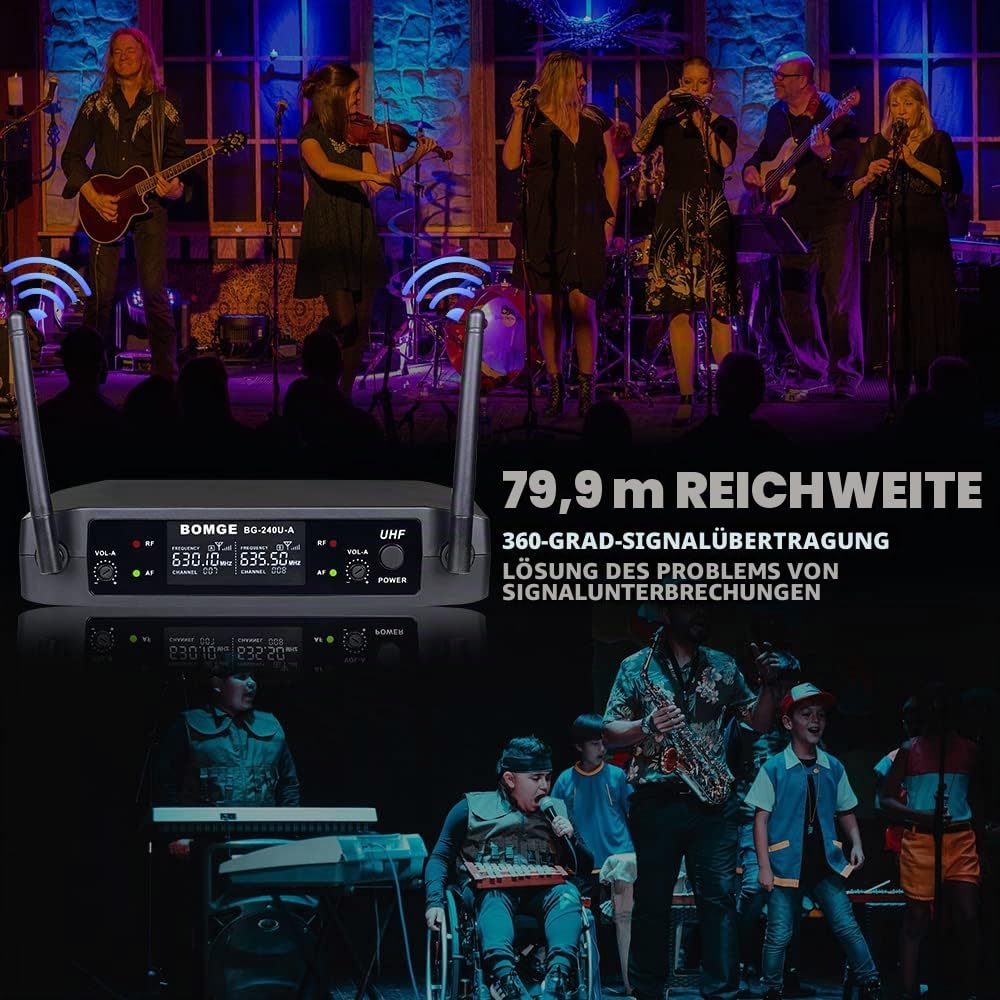 BOMGE UHF Metall Dual Handheld Wireless Mikrofone & Systeme für Karaoke, Gesang, Meeting, Party, Kirche, DJ, Hochzeit, 240U
