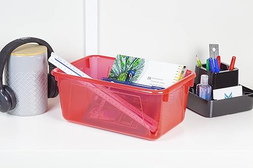 Miniatura 3 de Storex - Cubos pequeños de almacenamiento de plástico, para el aula, para estanterías cubiculares, pequeños, 12.2 x 7.8 x 5.1 pulgadas, rojo oscuro,