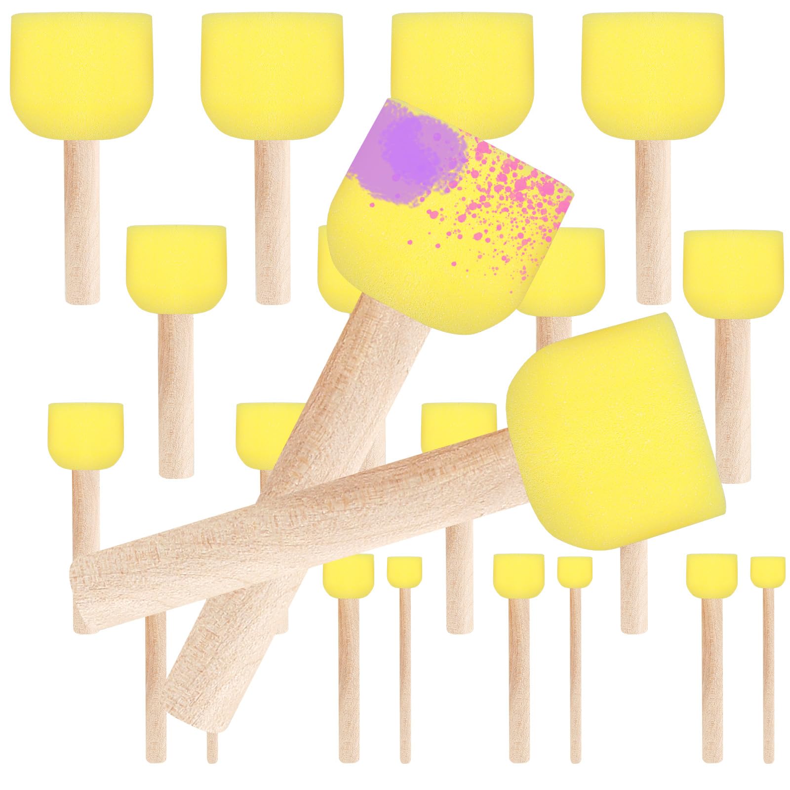20 Pcs Foam Brush, Sponge Brush Round Stencil Brushes for Crafts, Painting Round Sponges Set, Washable Foam Paint Brushes for Arts and Crafts DIY Painting Kids, 5 Sizes