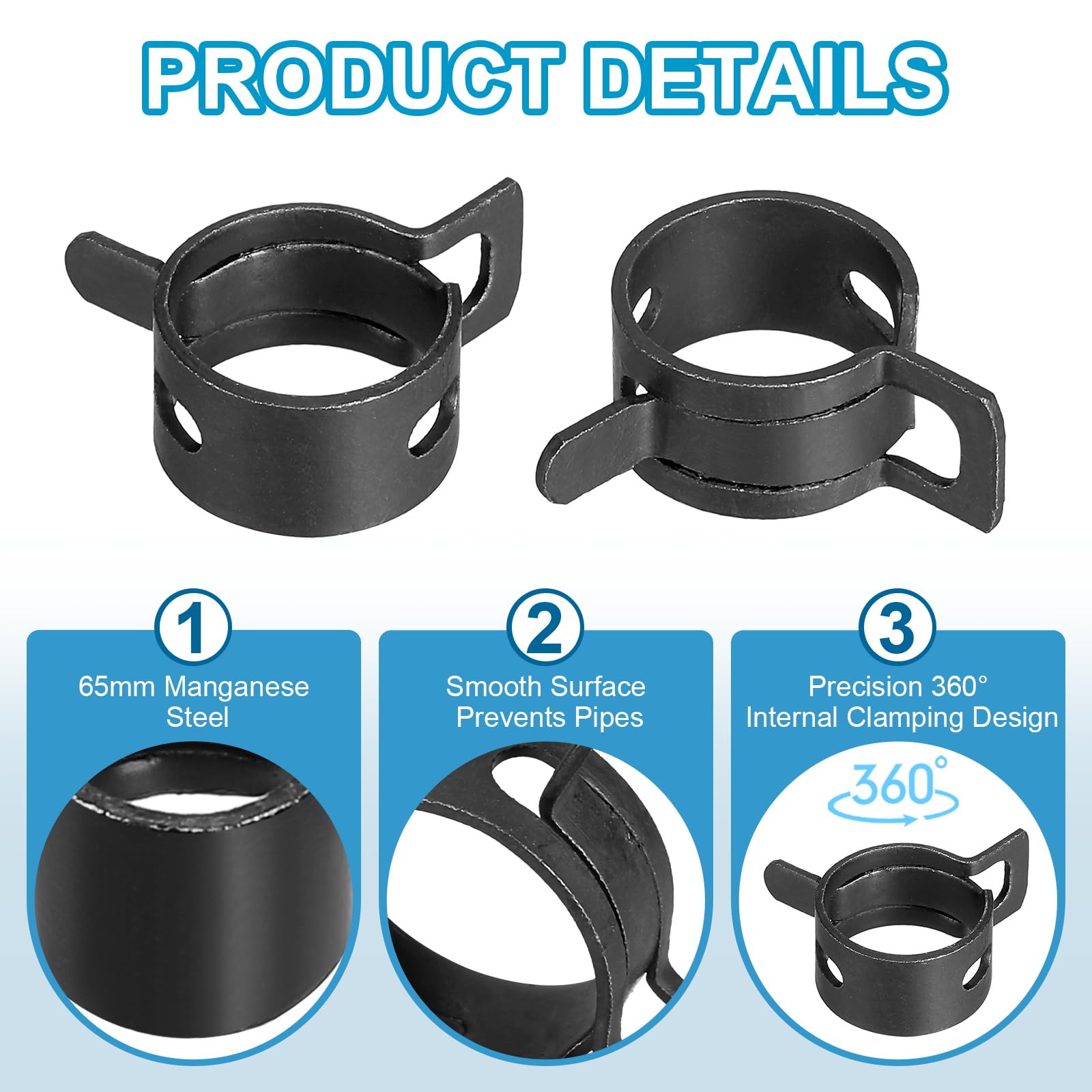 PATIKIL 50 Clip A Molla Per Tubi Flessibili – Diametro Interno 16 Mm, Per Tubi 16-18,3 Mm, In Acciaio 65Mn Zincato, Per Auto, Moto, Aria, Acqua, Carburante