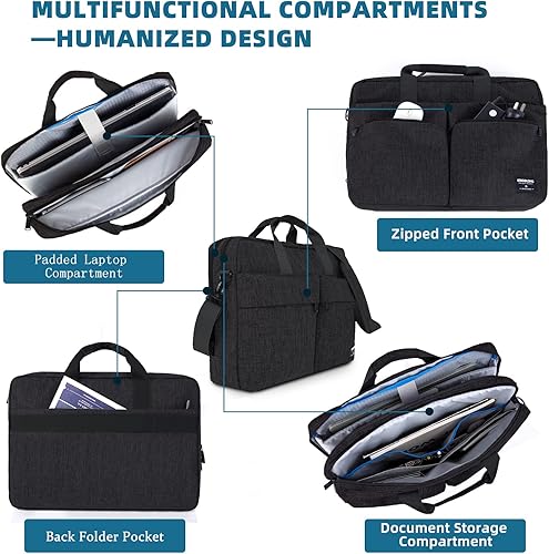 Miniatura 5 de KINGSLONG Maletín para laptop de 17.3 pulgadas para hombres y mujeres, bolsa de mensajero para laptop con correa para el hombro, bolsa cruzada de