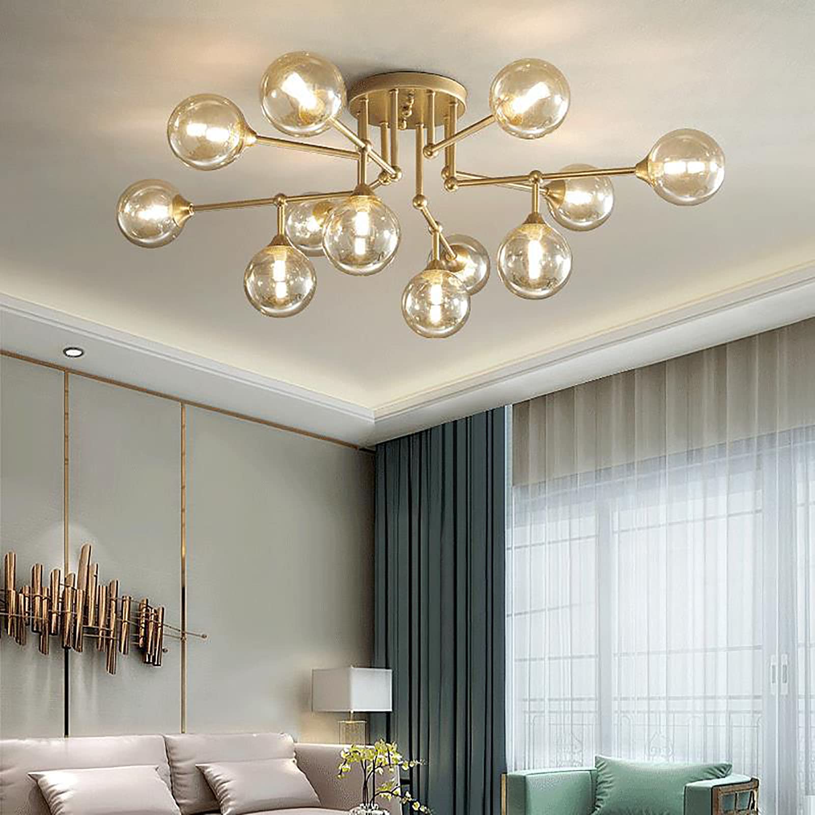 Lampa do sypialni, kuchnia i łazienka, G9 nordycka kreatywna lampa sufitowa, kreatywna lampa do nauki, amerykańska magiczna lampa molekularna, do salonu jadalni toalety balkonu przejścia - złota