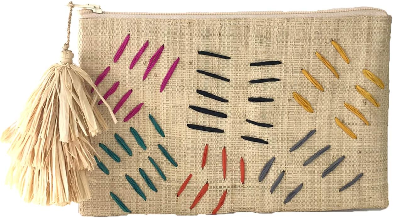 MAR Y SOL Selva Zig Zag Slim Raffia Straw Clutch