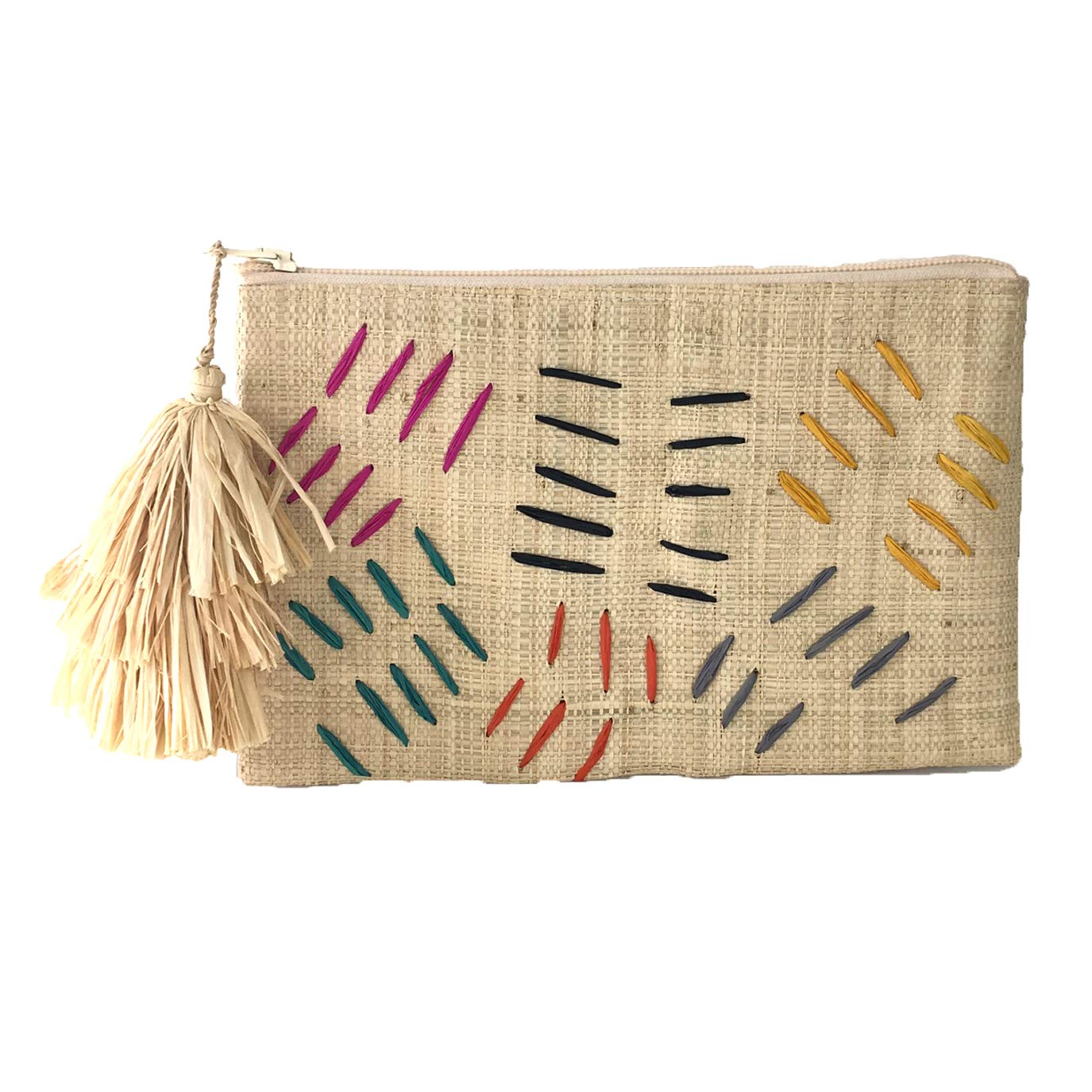 Mar Y Sol Selva Zig Zag Slim Raffia Straw Clutch