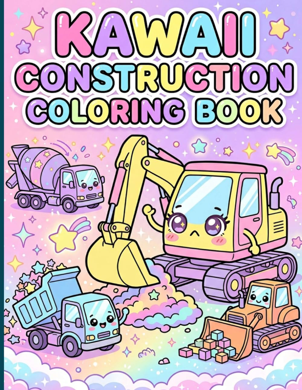 Kawaii Construction Coloring Book: Super Cute Japanese Style Diggers and Trucks For Kids Teens and Relaxing Toddler Fun
