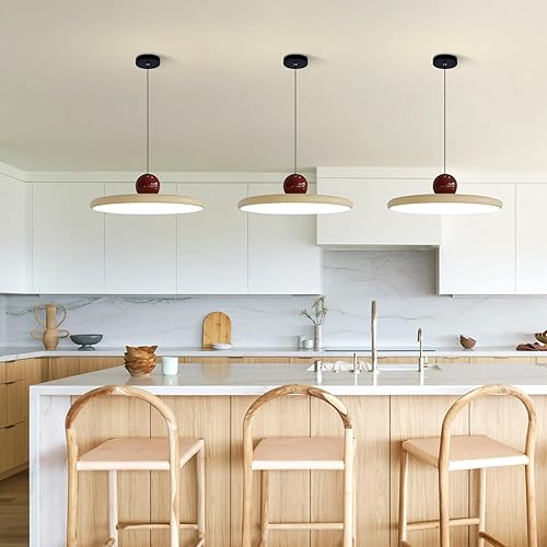 Miniatura 4 de KCO Iluminación plana redonda LED colgante lámpara colgante retro lámpara crema cúpula mediados de siglo moderna regulable LED colgante luz granja