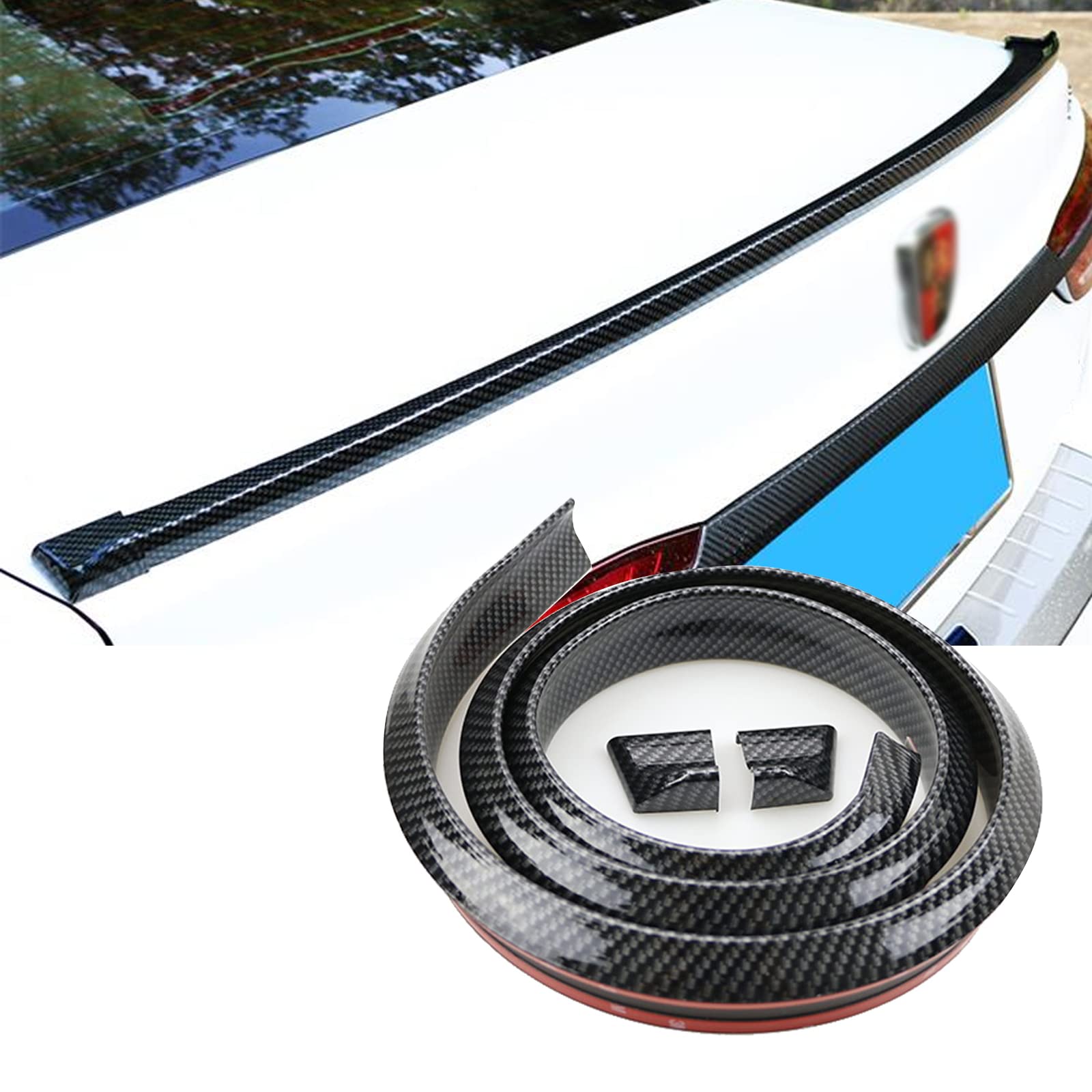 1 PC Tailgate Car Decoration Strip, Perforation-Free Spoiler, PVC Soft Small Tail Fin, Suitable for Tailgate, Roof, Bumper Scratch Protection (Carbon Fiber Black)