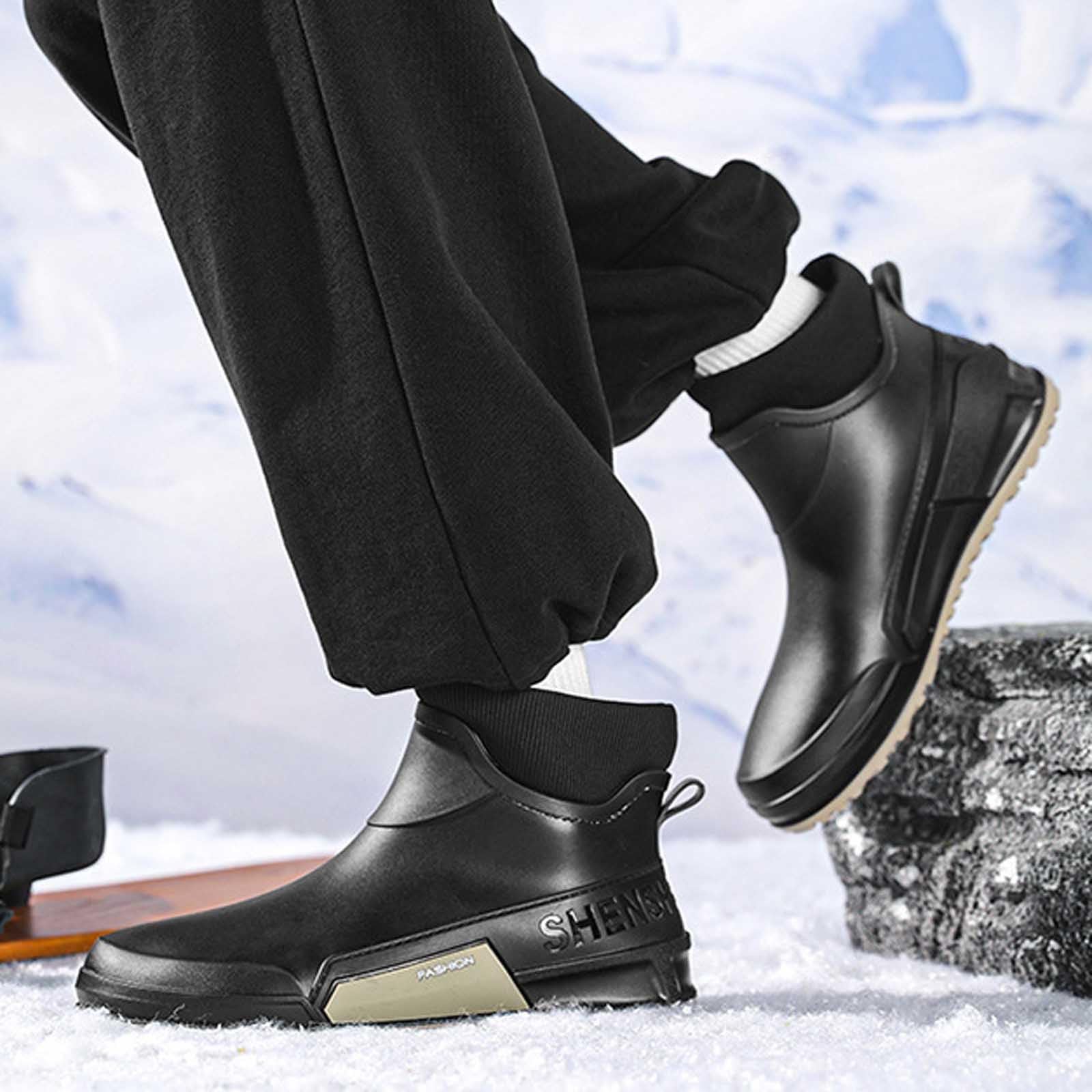 Generisch Stivali Invernali Donna,Moda Pioggia Scarpe Elegante Breve Caviglia Slip Stivali In Gomma Versatile Coppia di Scarpe All'aperto Con Solido