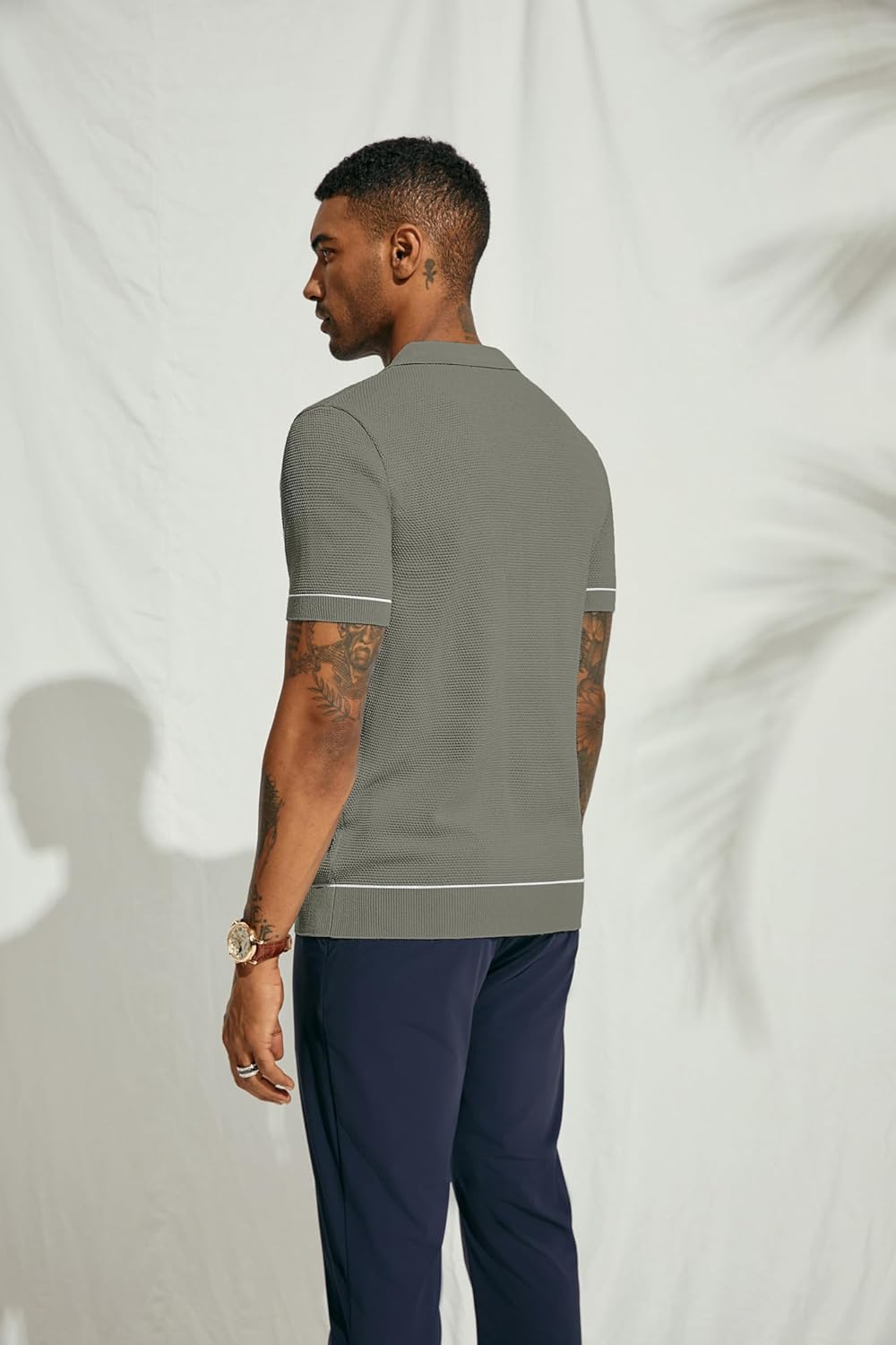 PJ PAUL JONES Mens Knit Polo Shirts Short Sleeve Textured Polo Shirts Sretchy Regular Fit - Image 6