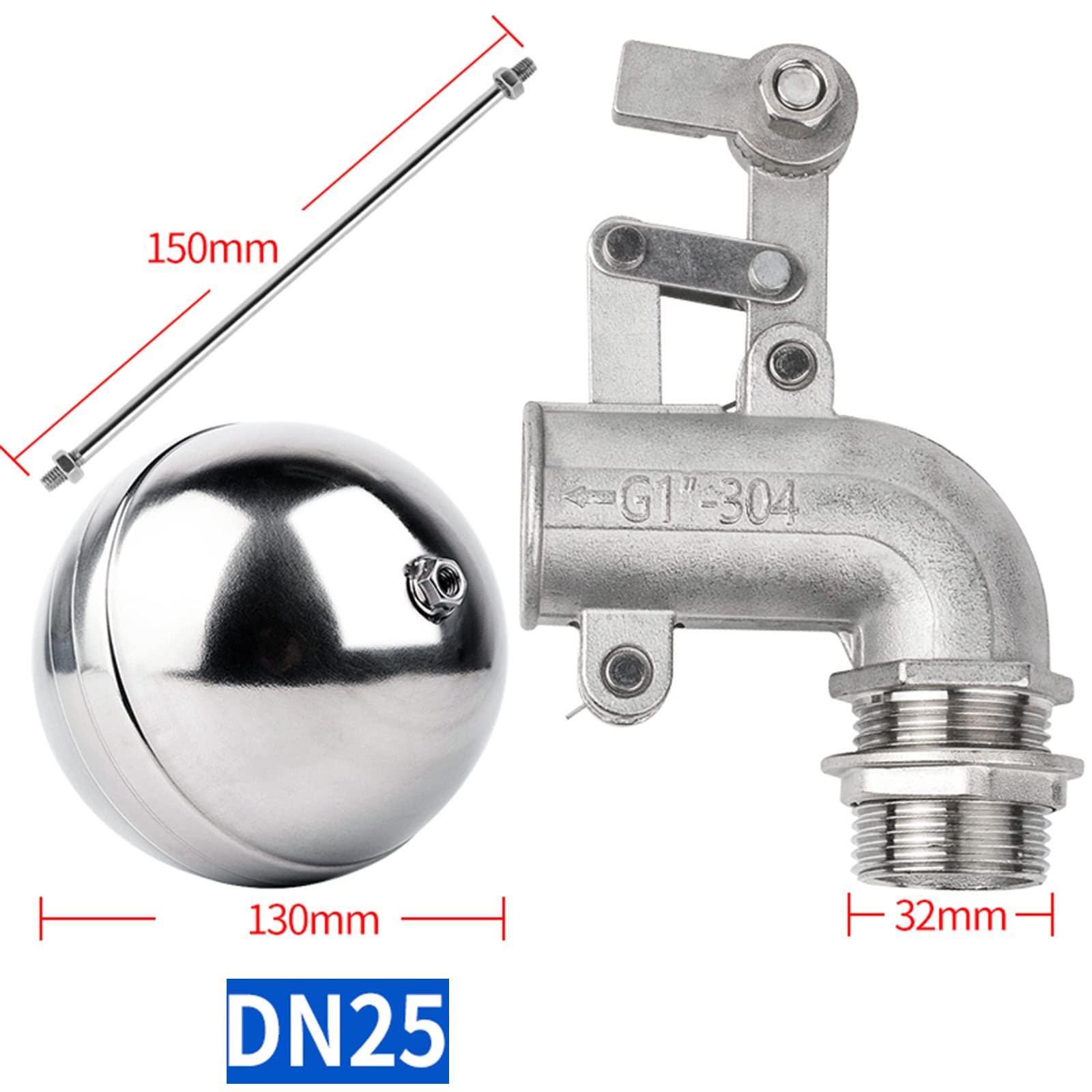 Valvola a galleggiante, Valvola a sfera galleggiante a gomito in acciaio inossidabile da 1/2" 3/4" 1" 2", valvola galleggiante regolabile a 360°, valvola di controllo del flusso dell'acqua, 1 pz.(1")