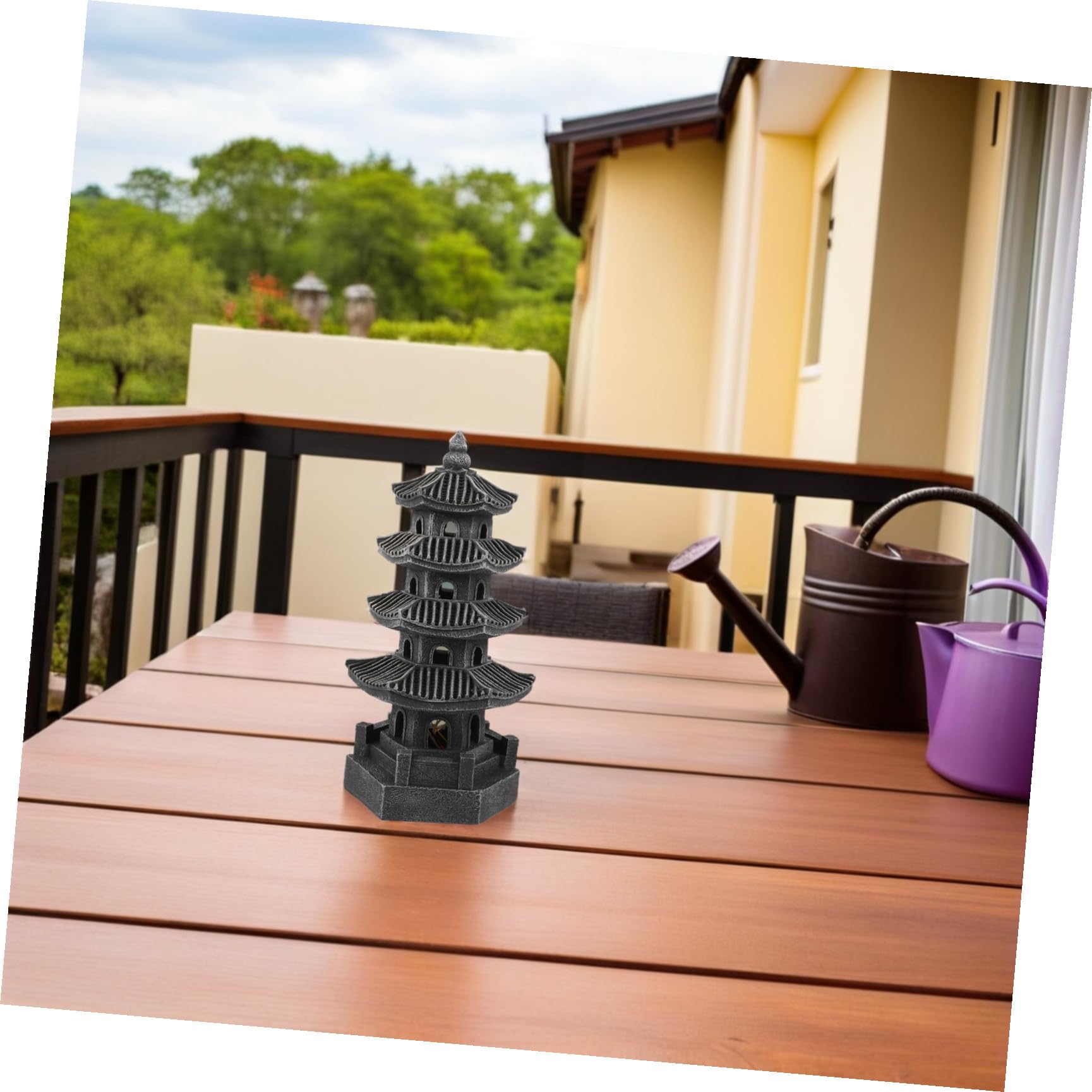 Sosoport Lanterna Solare a Pagoda Giapponese in Resina da Giardino, Decorazione Orientale per Esterni Illuminazione a LED per Vialetti e Patio, Luce Solare da Esterno per Atmosfera Serale
