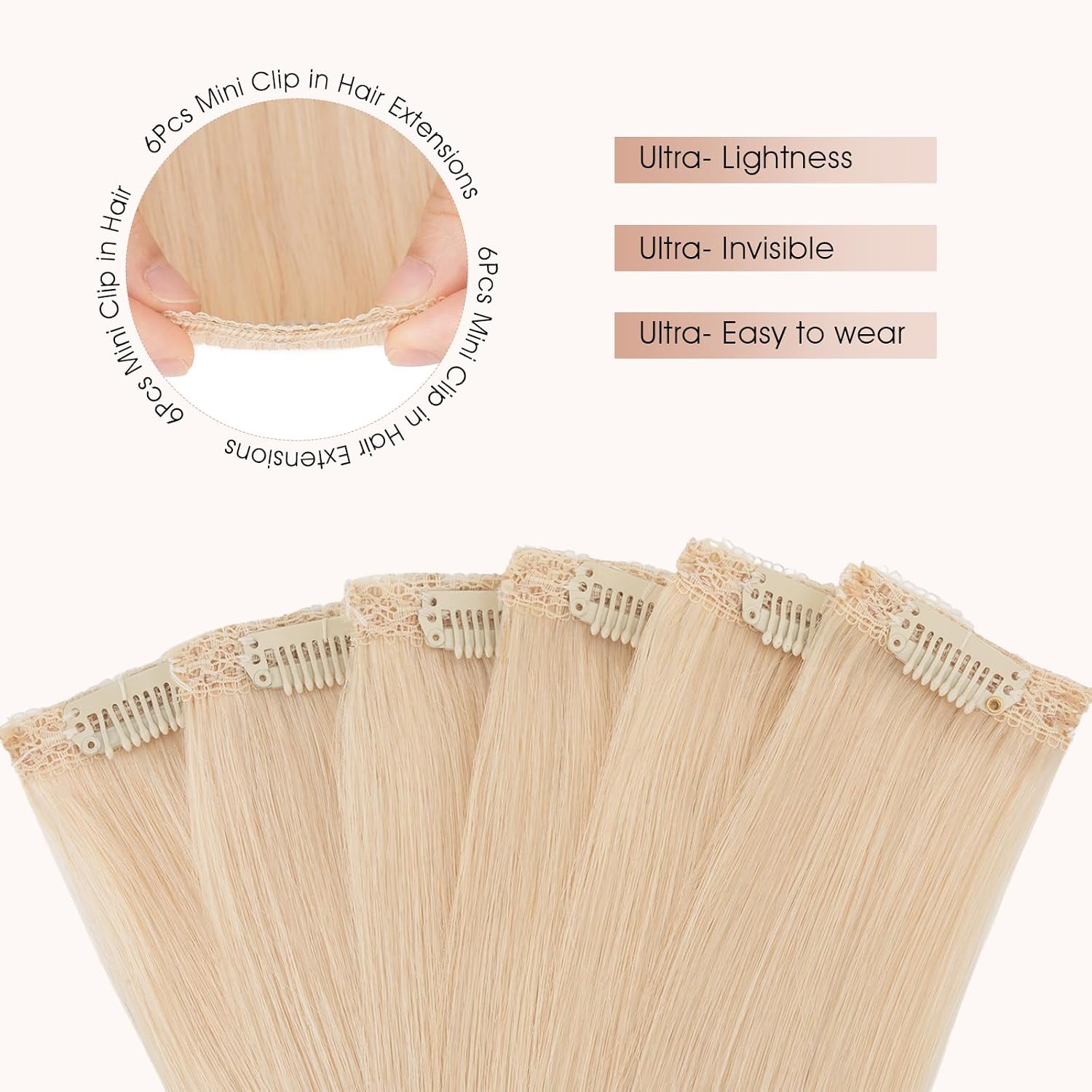 6pcs 6 Clips in Short Hair Extensions Human Hair Mini Clip ins Hair Extension Clip on Hair Pieces for Add Volume and Highlights Straight Remy Hairpiece 31g-10 Inch#60 Platinum Blonde