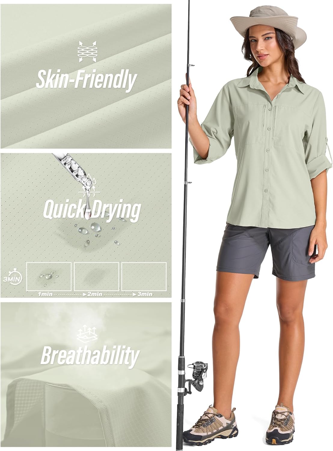 Womens UPF 50 Long Sleeve Sun Shirt Safari Hiking Quick Dry UV Protection Button Up Travel Shirt for Fishing Gardening Africa - Image 2