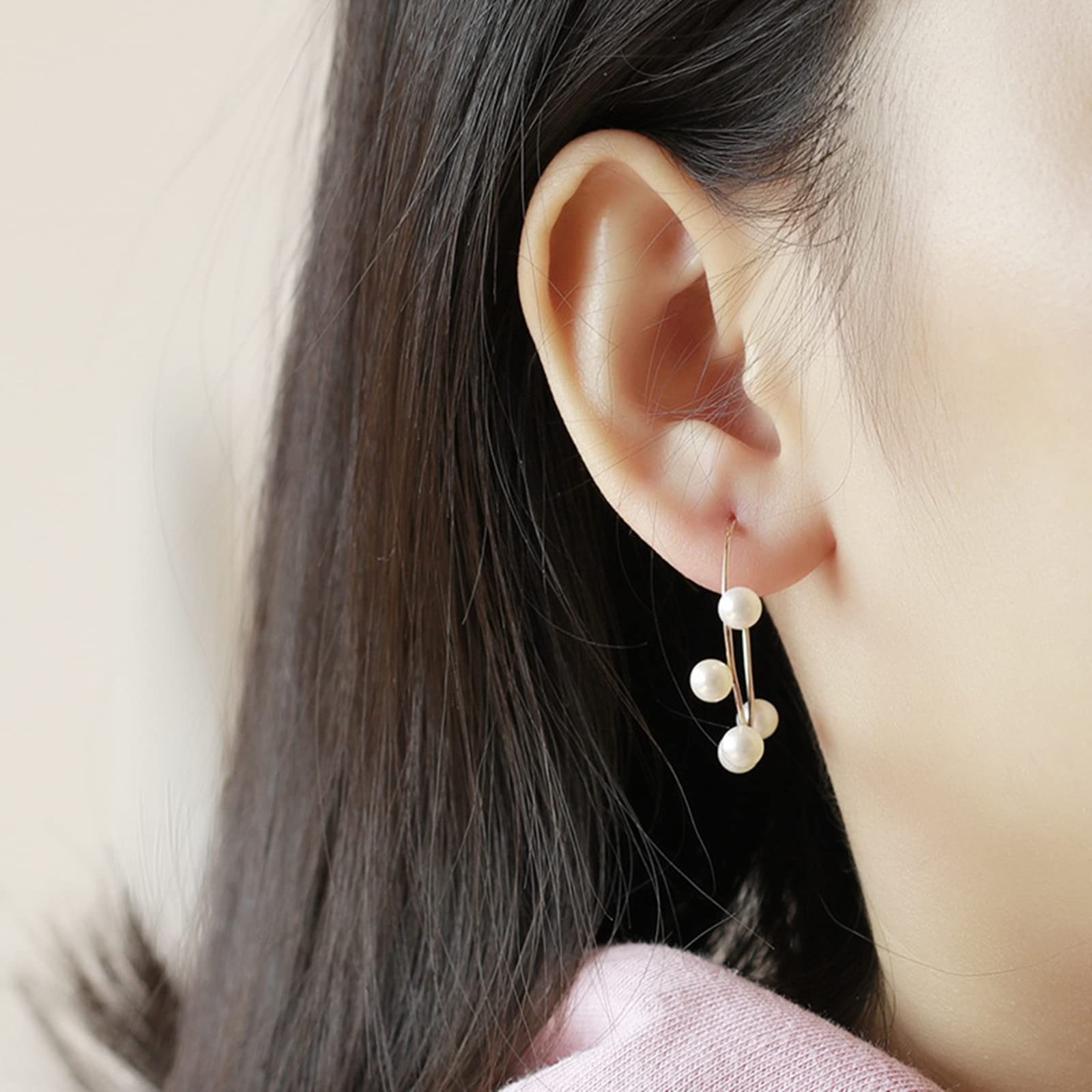 Orecchini Oro Vero 14K Donna Cerchio Di Perla Semplice Oro Orecchini Cerchio Piccoli
