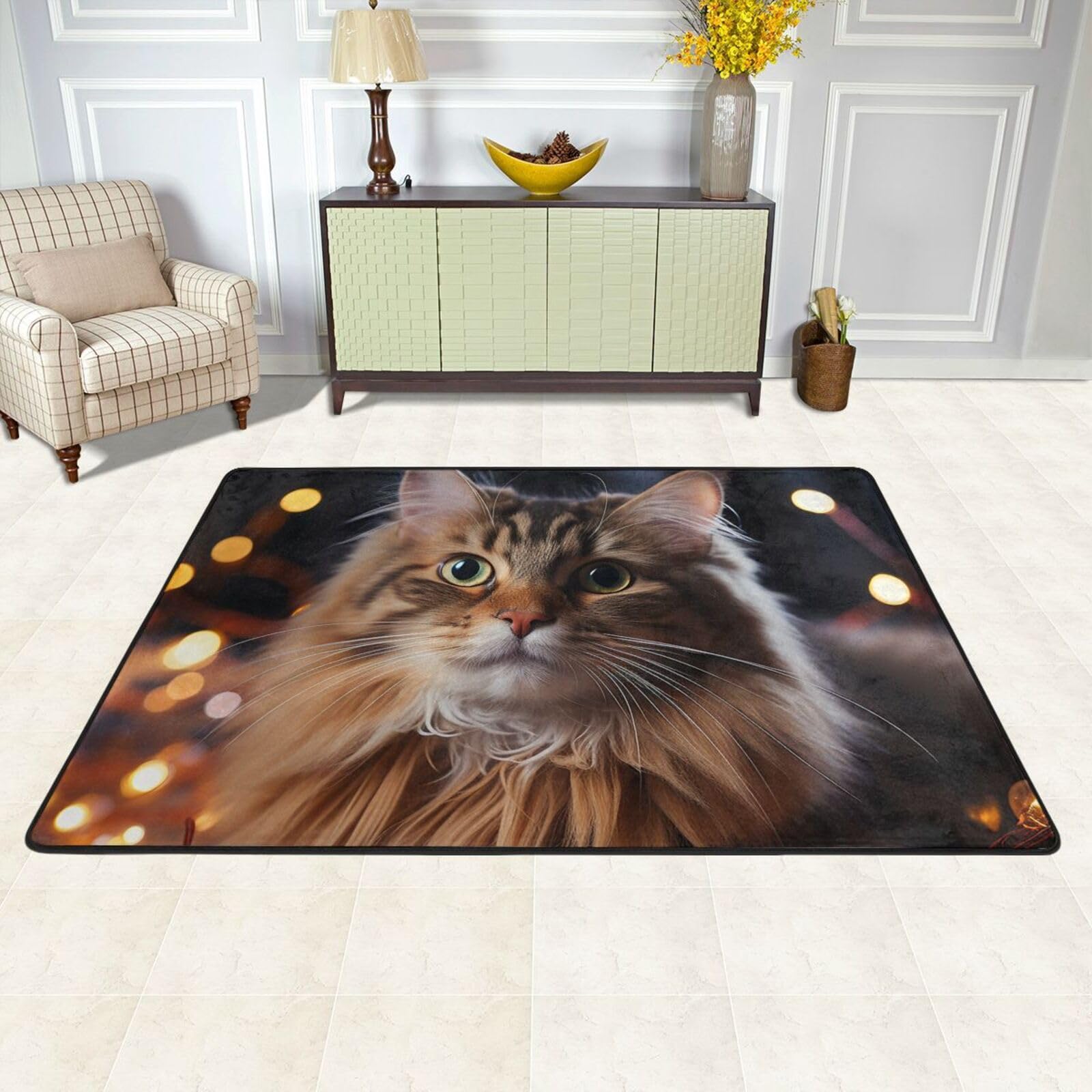 Tapis antidérapant lavable grand format et ultra doux motif chat festif