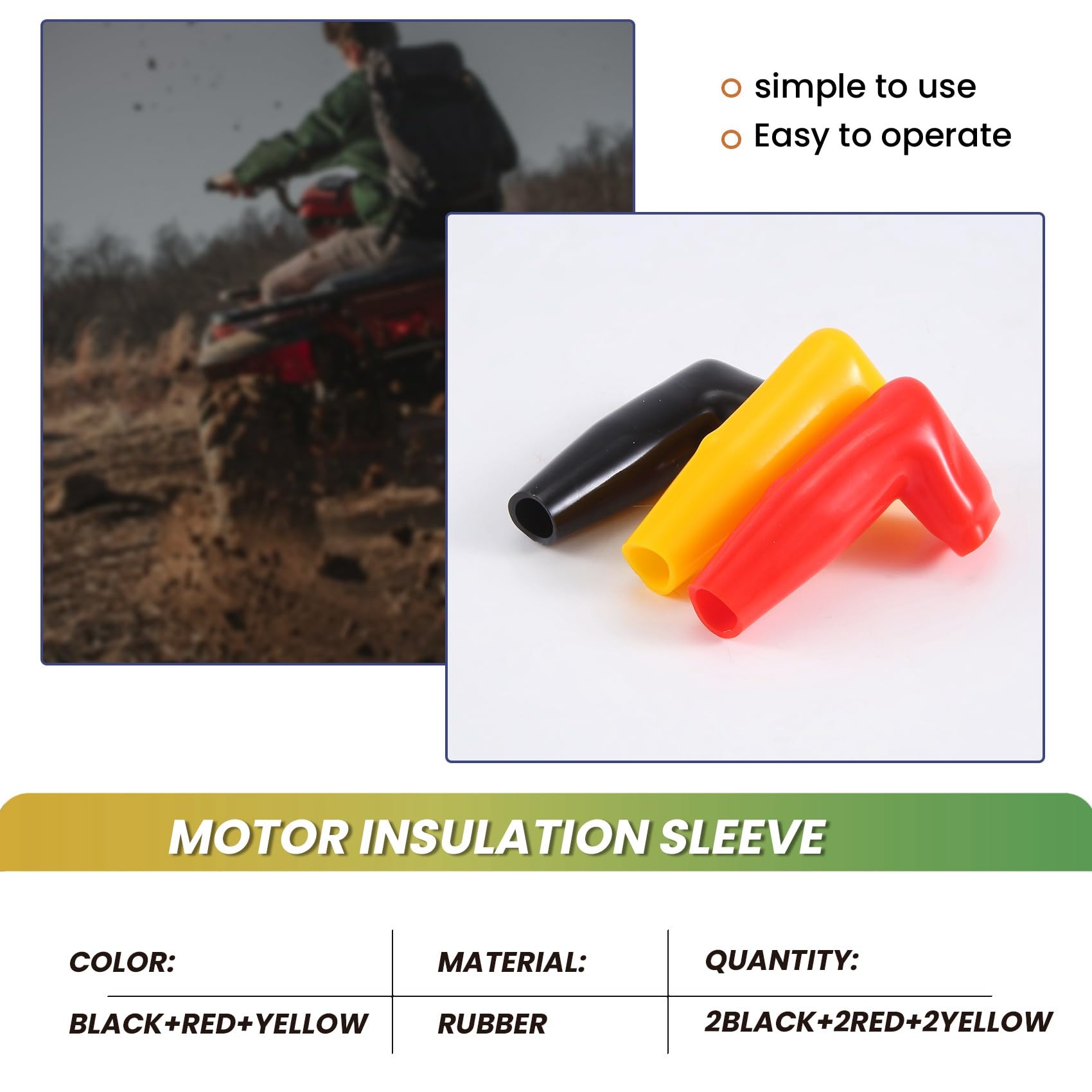 6Pc Moteur de Garde éLectrique Câble de Treuil Cache-Gaine Couvercle en Caoutchouc Noir + Rouge + Jaune