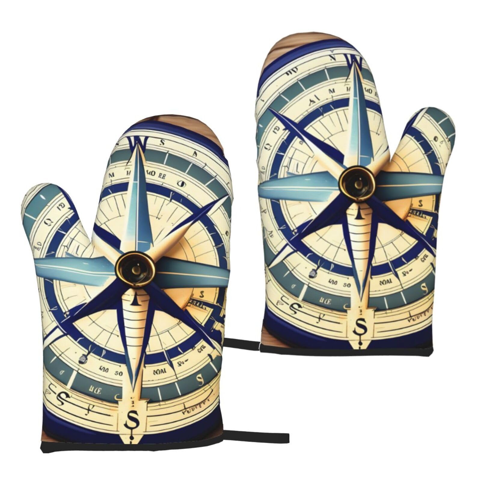 Nimongt Women's Black Maritime Sailboat Compass Print Adults Universal Fit Heat Resistant Oven Gloves Reusable Cooking Outdoor Grilling