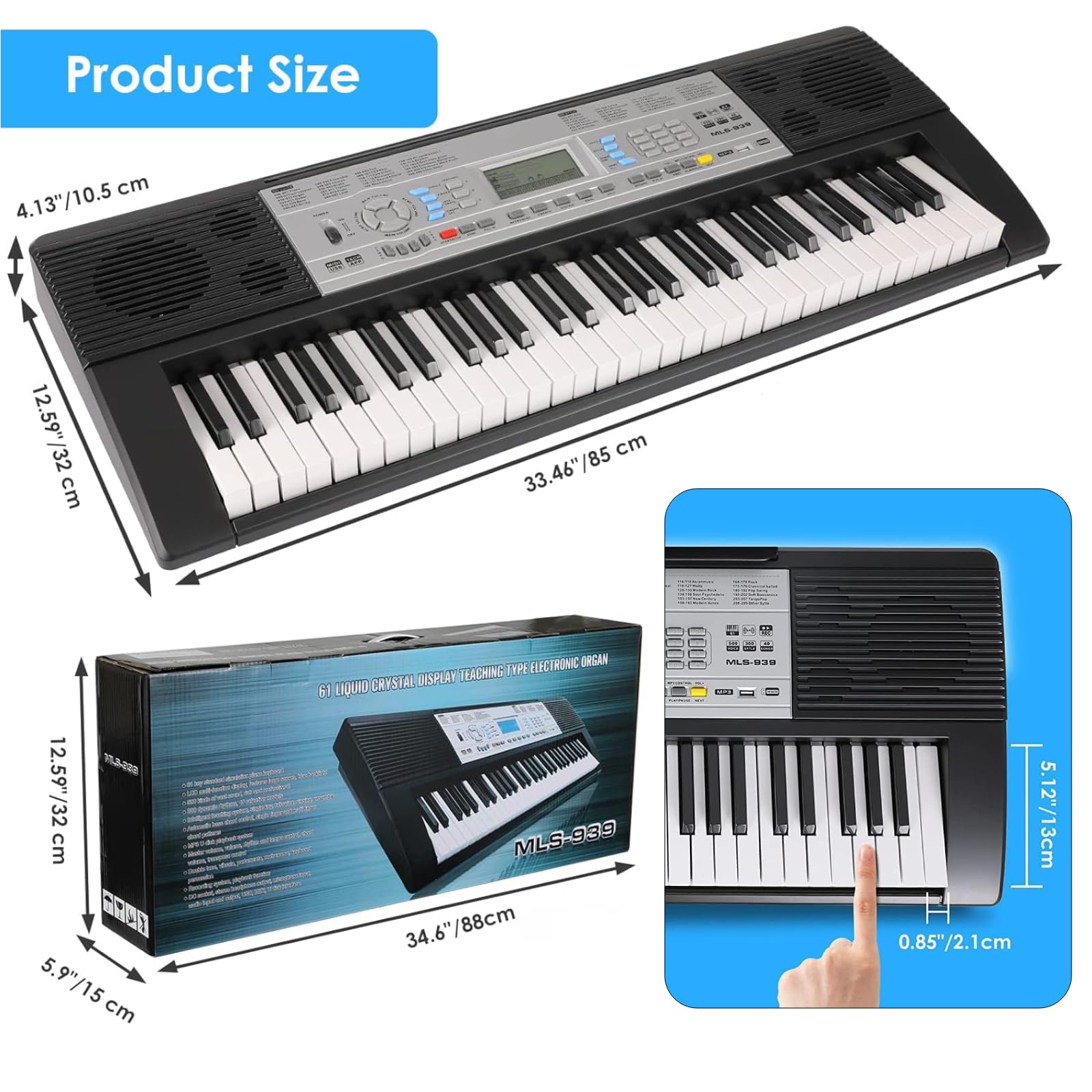 MAMIZO Piano Keyboard 61PCS Teclas, Teclado Electrónico Musical, con soporte para Partituras, Función de Grabación y Programación, Teclado Piano para Niños y Adultos Principiantes