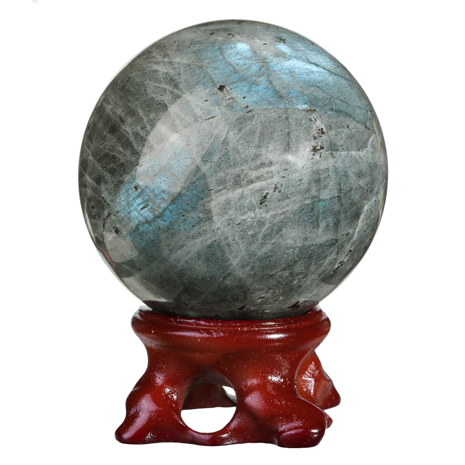 mookaitedecor Natural Labradorite Crystal Ball with Resin Stand, Decorative Stone Sphere Ball for Feng Shui Meditation Divination Home Decor, 2-2.36 Inch (51-60 mm)