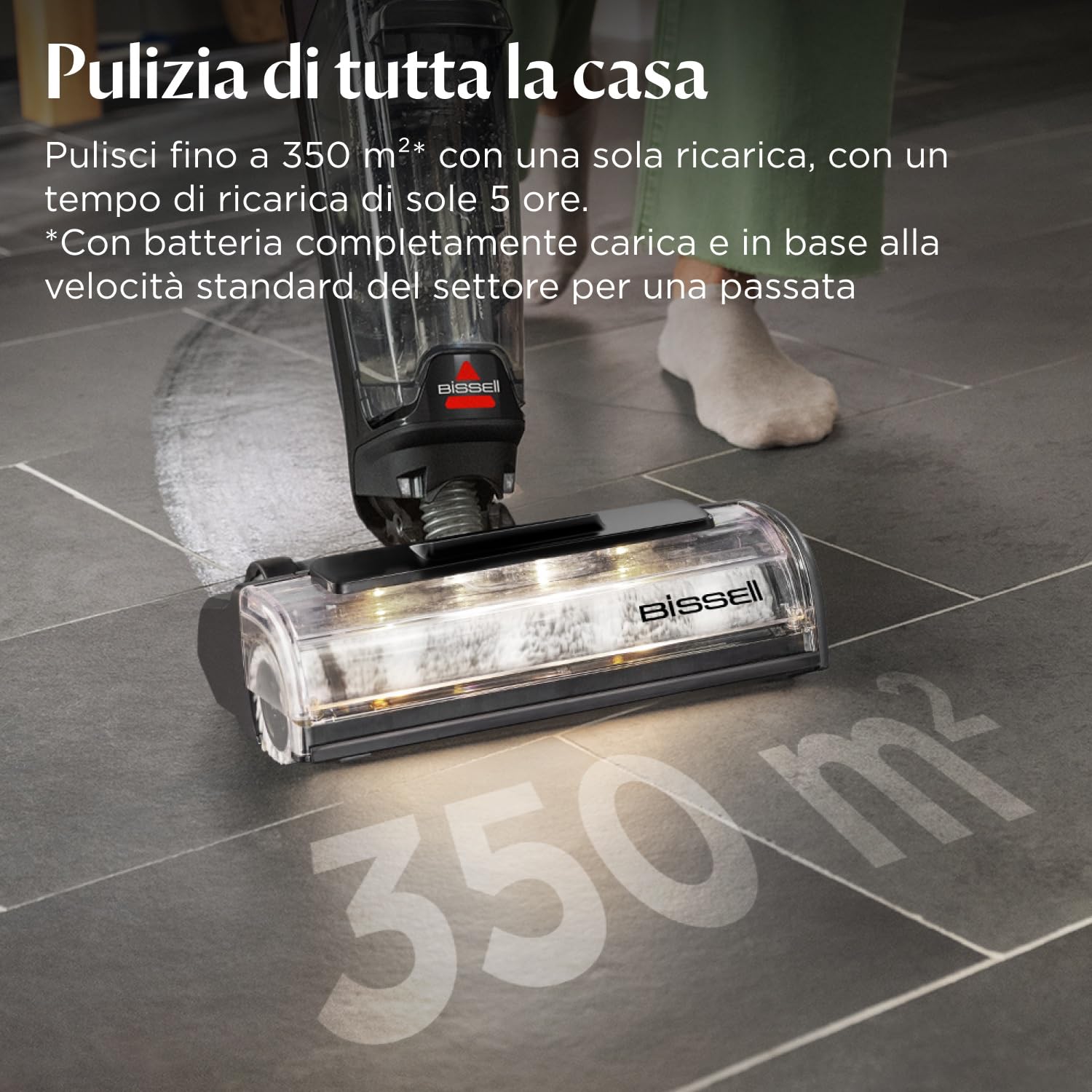 Bissell CrossWave HydroScrub, Aspirapolvere e lavapavimenti senza fili, potente pulitore multisuperficie per pavimenti, autonomia di 45 minuti, con pulizia dei bordi, faretti a LED, 4283N