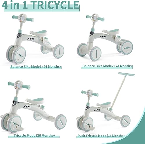 Miniatura 2 de JMMD Triciclo 4 en 1 para niños pequeños de 1 a 3 años, bicicleta para niños pequeños con mango de empuje, triciclos para niños con pedales