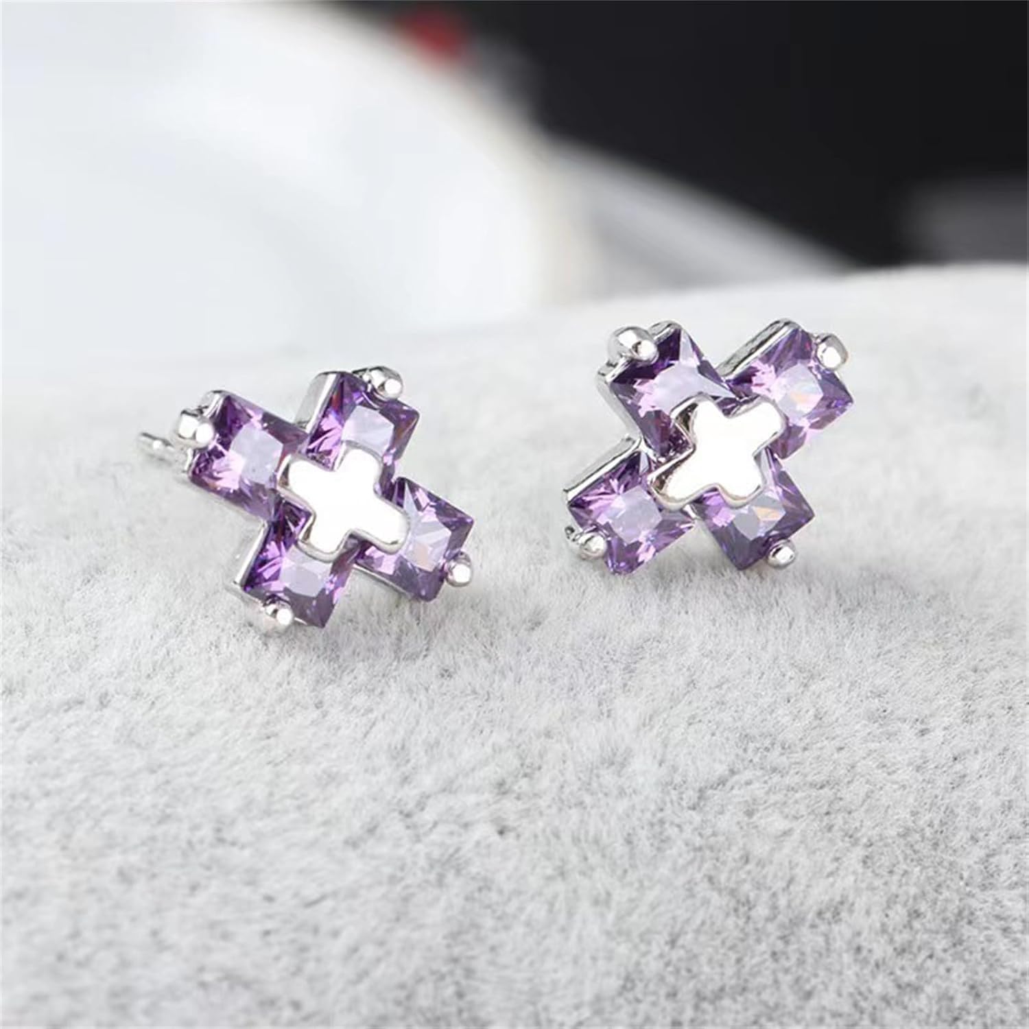 WCRAZYE Stainless Steel Small Cross Stud Earrings for Women Handmade Simple Pave CZ Creative Personality Earrings Elegant Round Diamond Cross Stud Earrings Hypoallergenic Fashion Earrings Jewelry - Image 4