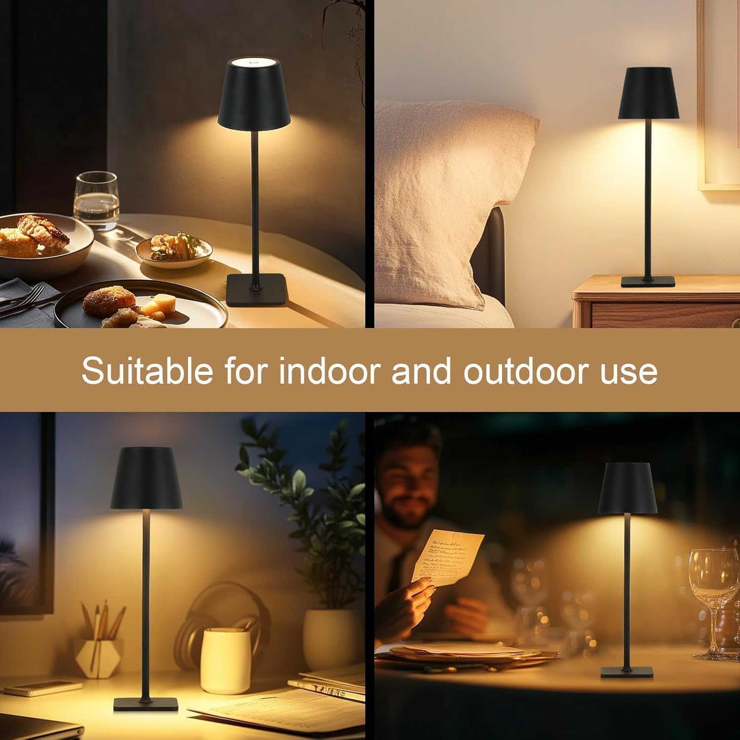 Cordless Table Lamp with Timer, Czgor Rechargeable 5200mAh Battery Operated Lamp with Remote, Adjustable Height, 3-Color Stepless Dimming, Small LED Table Lamp for Bedroom Dining Office Outdoor(Black)