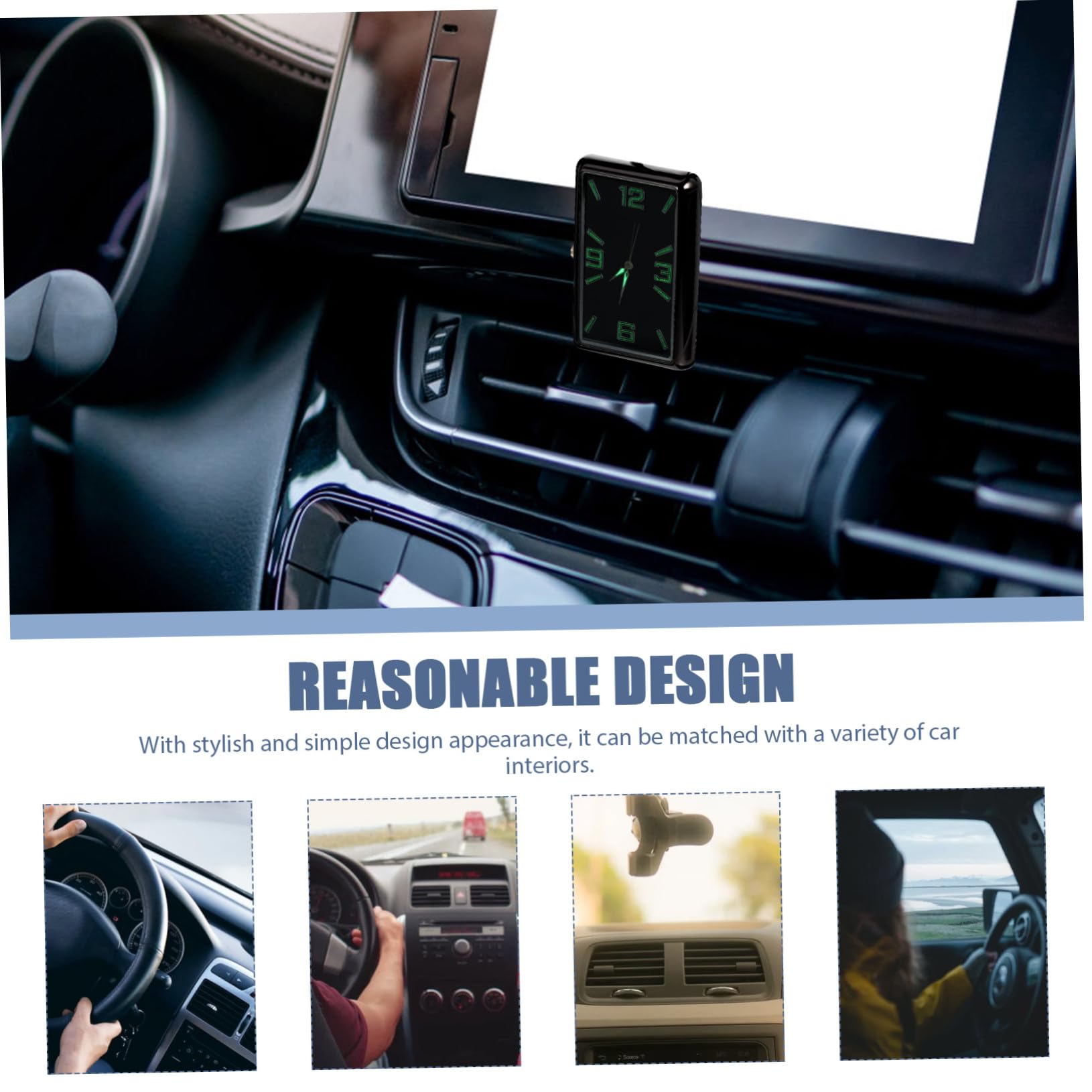 GANAZONO Reloj Cuadrado Analógico para Coche Diseño Individual, Material de Aleación y Vidrio, Funcionamiento Simple, Adecuado para Tablero y Decoración Interior