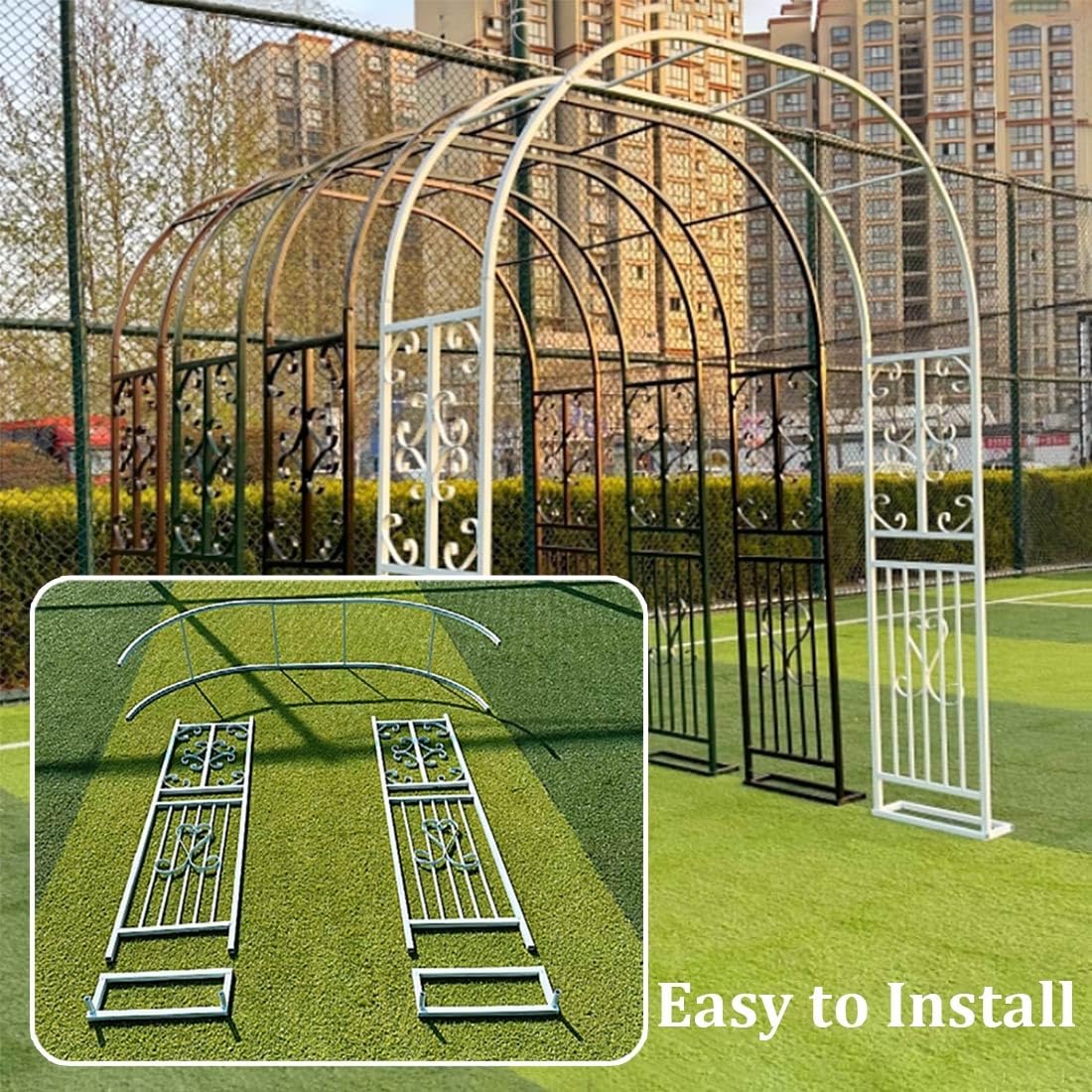 Biały metalowy łuk altanowy do roślin pnących, stalowa krata, pergola, dekoracje na wesela i do przestrzeni zewnętrznych, 3,4 x 2 m, łuk ogrodowy