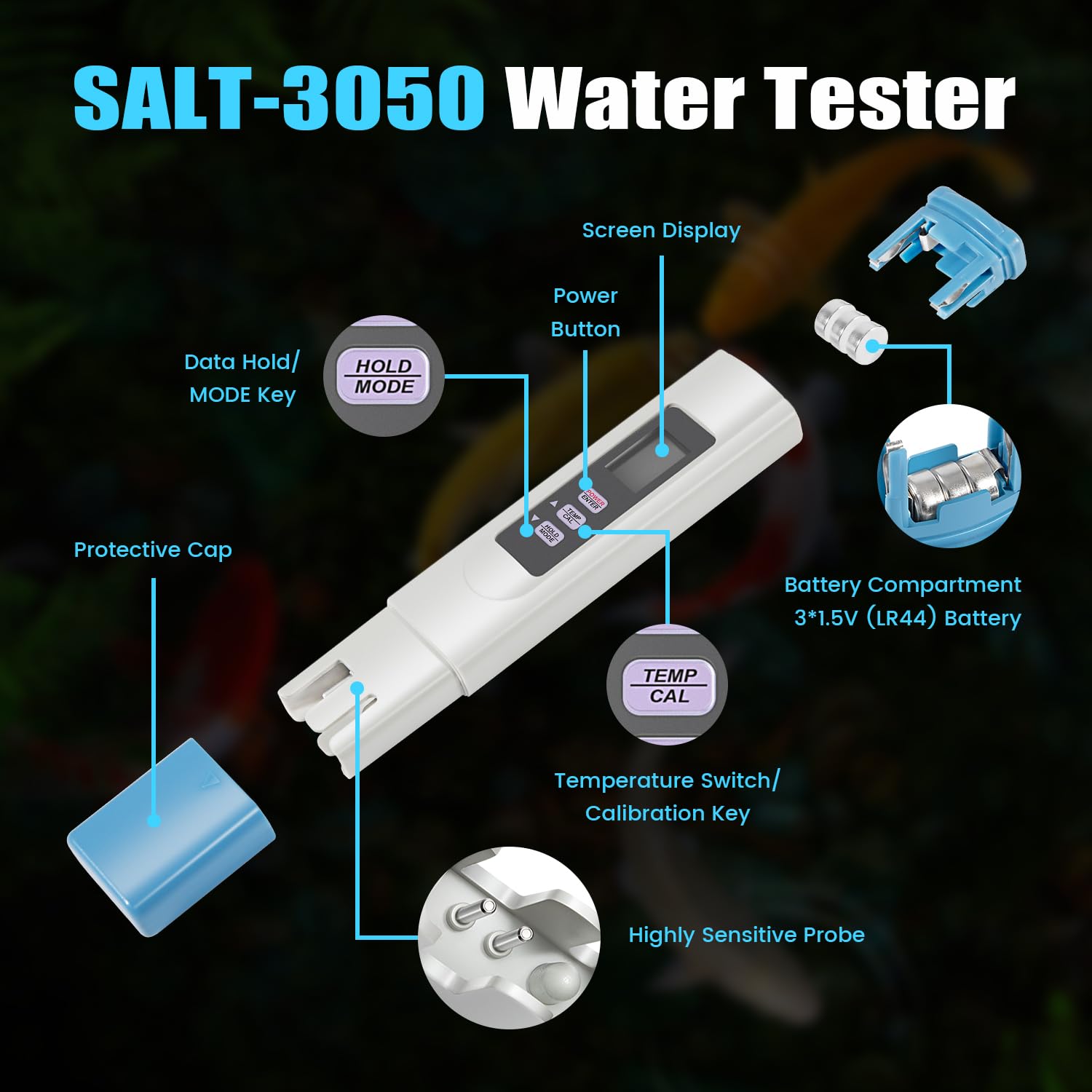 SALT-3050 Digital Salinity Tester, per Pool & Stagno Acqua Salata Tester, SALT3050 Salt 3050 Digital Salinity PPM Temperatura Tester