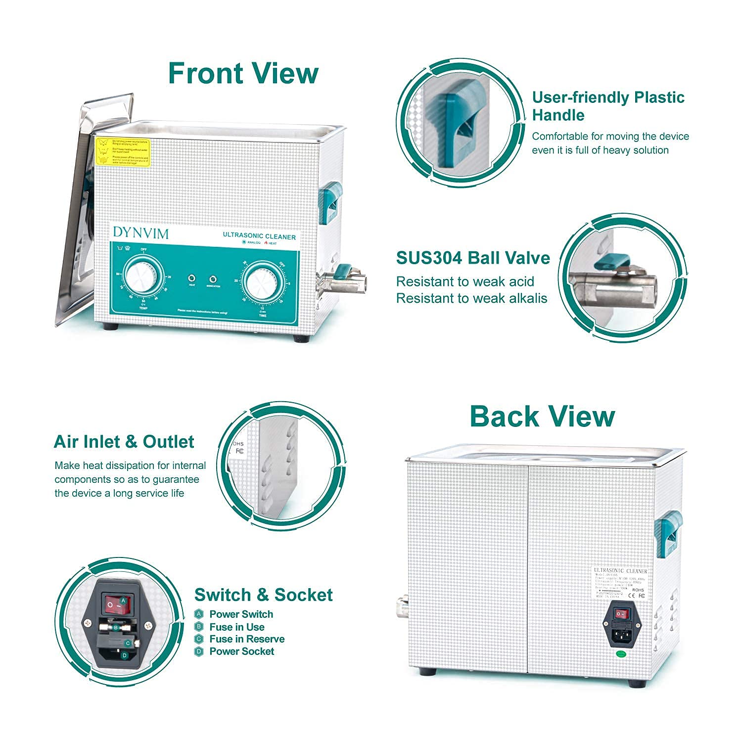 Ultrasonic Cleaner - DYNVIM 10L Ultrasonic Vinyl Record Cleaner,Sonic Cleaner,Ultrasound Gun,Lab Tool,Carburetor,Oil Filter,Engine Parts Cleaning Machine with Analog Timer and Heater(2.64Gal-10L)