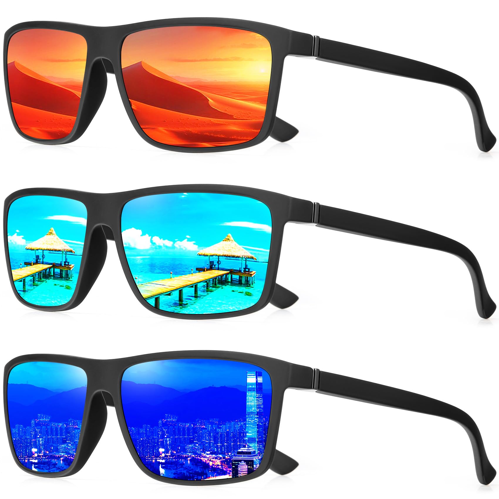 NSSIW Sunglasses Men Polarized Mens-Sunglasses: Classic Sun Glasses with UV400 Protection for Driving Fishing Golf 3 Packs