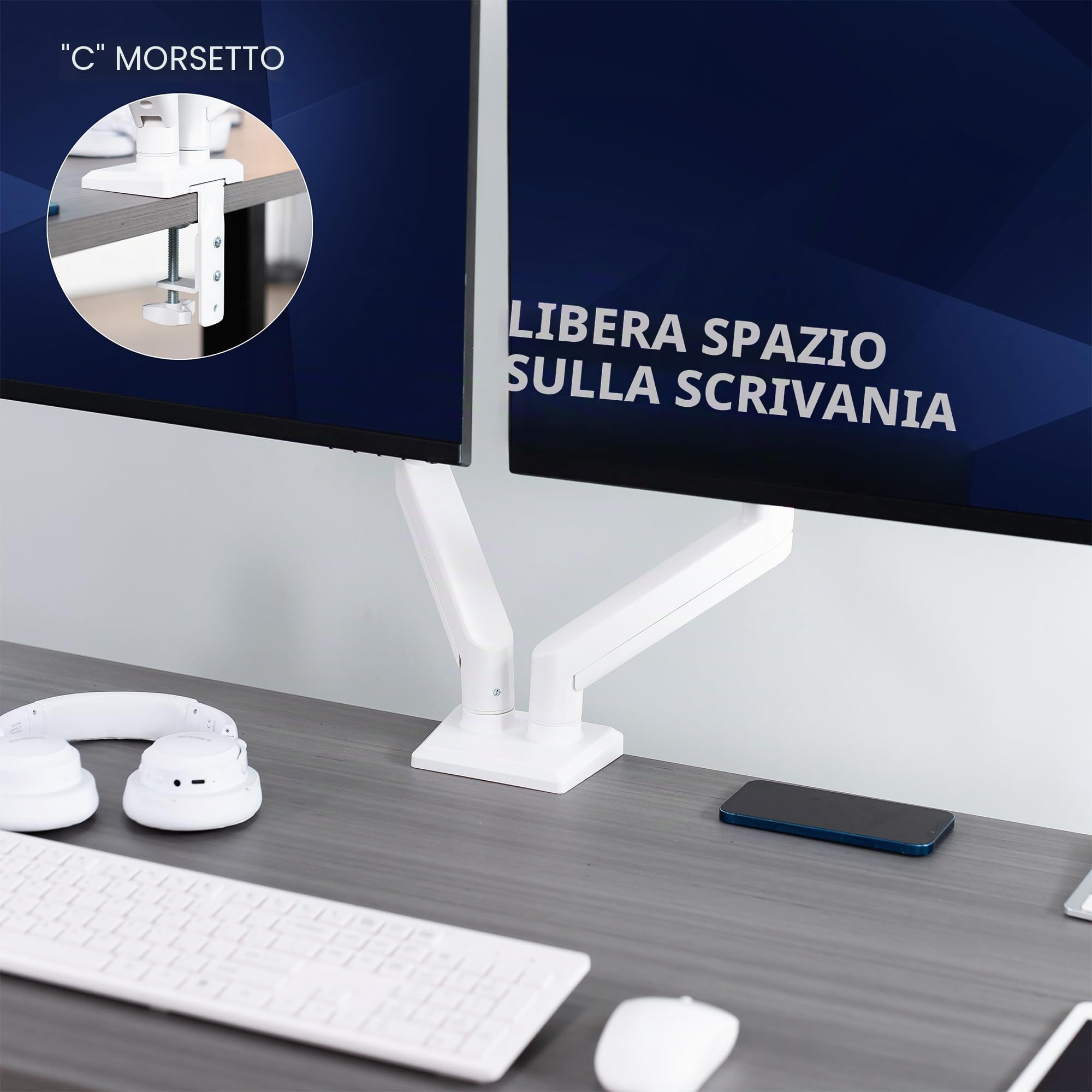 VIVO Supporto articolato doppio da 17 a 27 pollici con molla pneumatica per 2 schermi monitor con VESA max 100 x 100, bianco (STAND-V102OW)