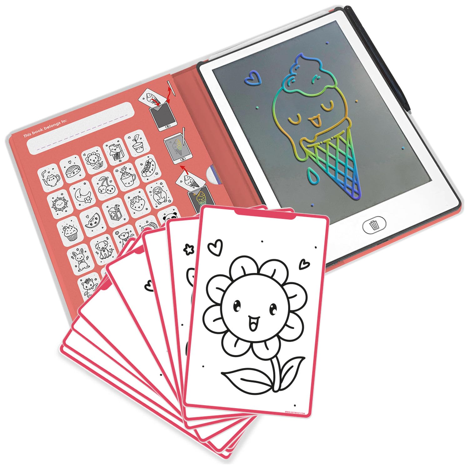 KIDYWOLF KIDYDRAW Mini Kawaii - Tableta de dibujo LCD de 30 capas | Pantalla LCD de 8,2", 30 capas reutilizables, pizarra mágica ligera, nómada y fácil de borrar, a partir de 4 años