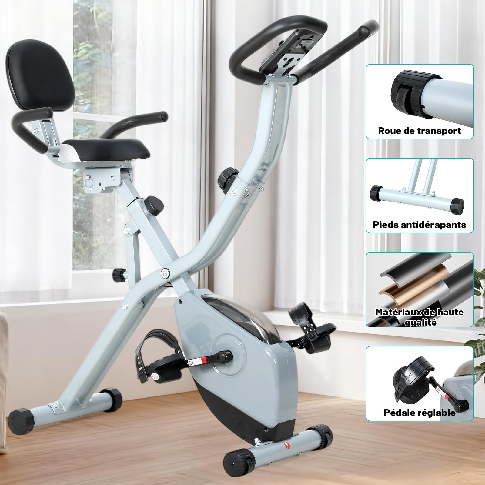ISE 2-IN-1 Vélo d'Appartement Pliable, Cardio Training 8 Niveaux Résistance Magnétique, Bluetooth