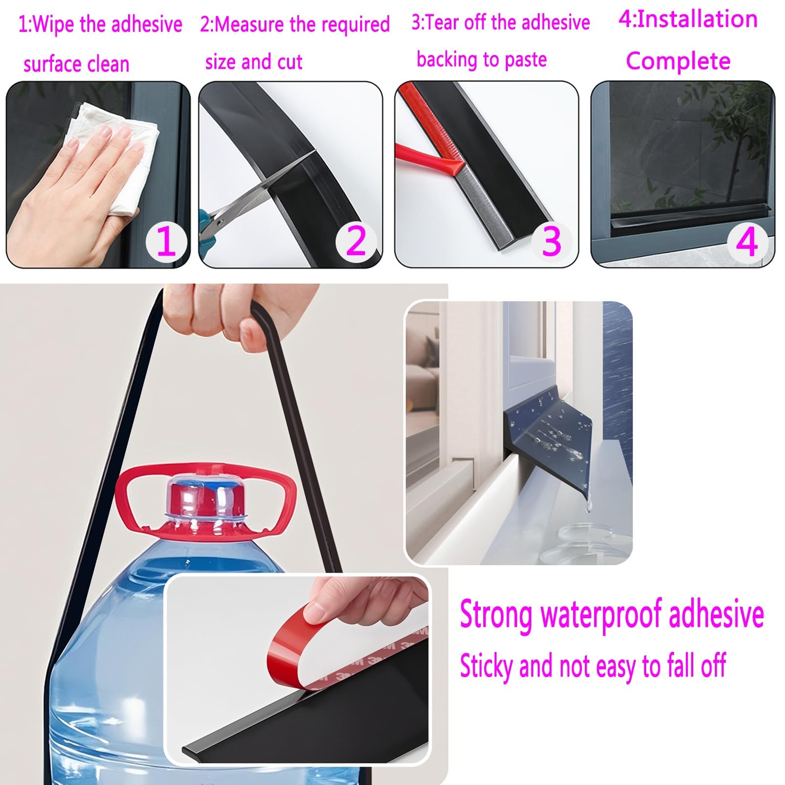 Tira De Sellado De Goma Autoadhesiva 0.5m-5m, Negro Barrera Impermeable Prevenir Daños En La Pared, Bisel De 135°+5cm Deflector Bloqueo De Agua Y Drenaje Suave, Largo Tiempo De Uso(5.5cmx400cm)