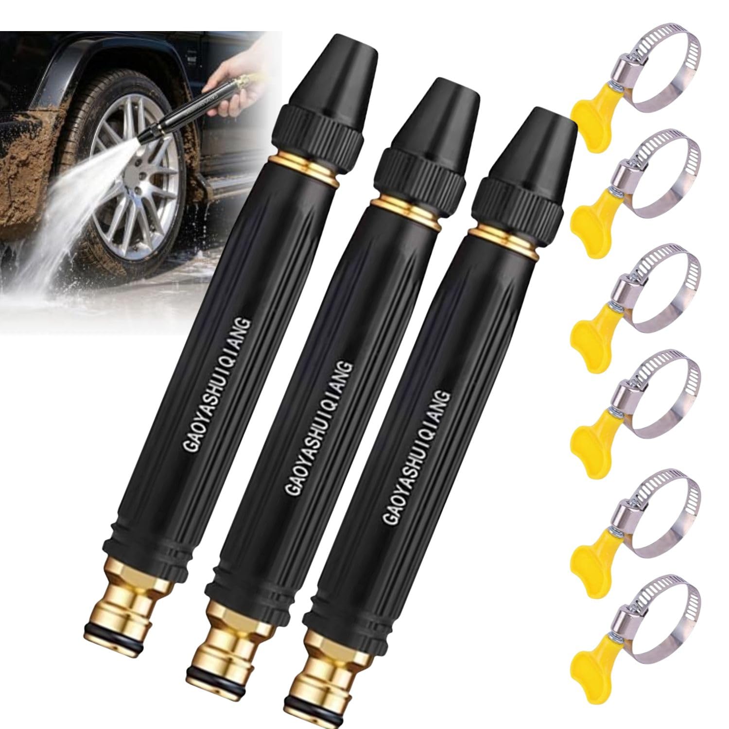 Highpressure Water Gun, High Pressure Hose Nozzle Water Cannon with Booster Nozzle Adjustable Jet Mist Shower Spray Modes (2PC)