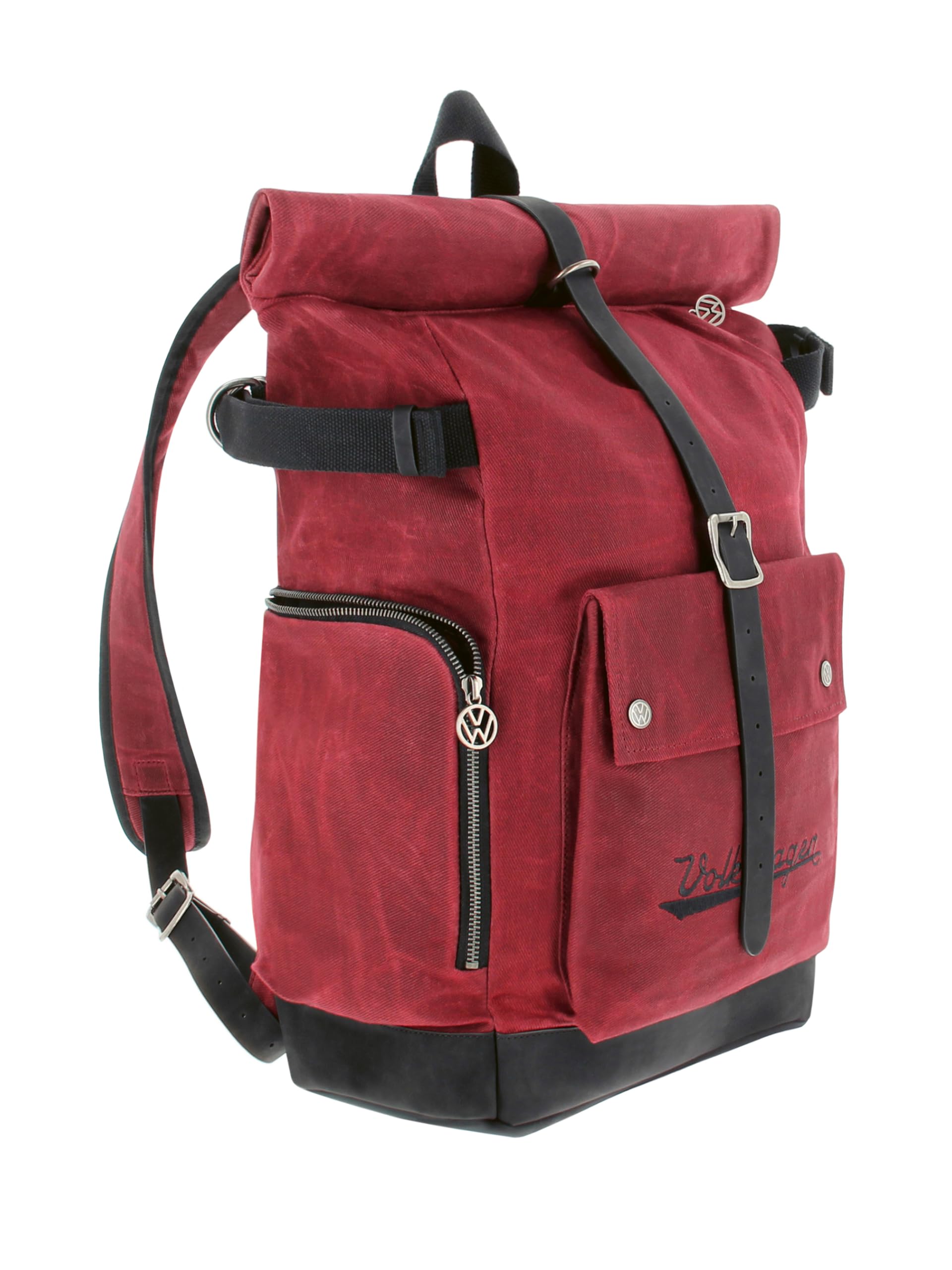 BRISA VW Collection – Rolltop Outdoor plecak podróżny, turystyczny, dla mężczyzn i kobiet, czerwony, 50 x 29 x 19 cm, vintage