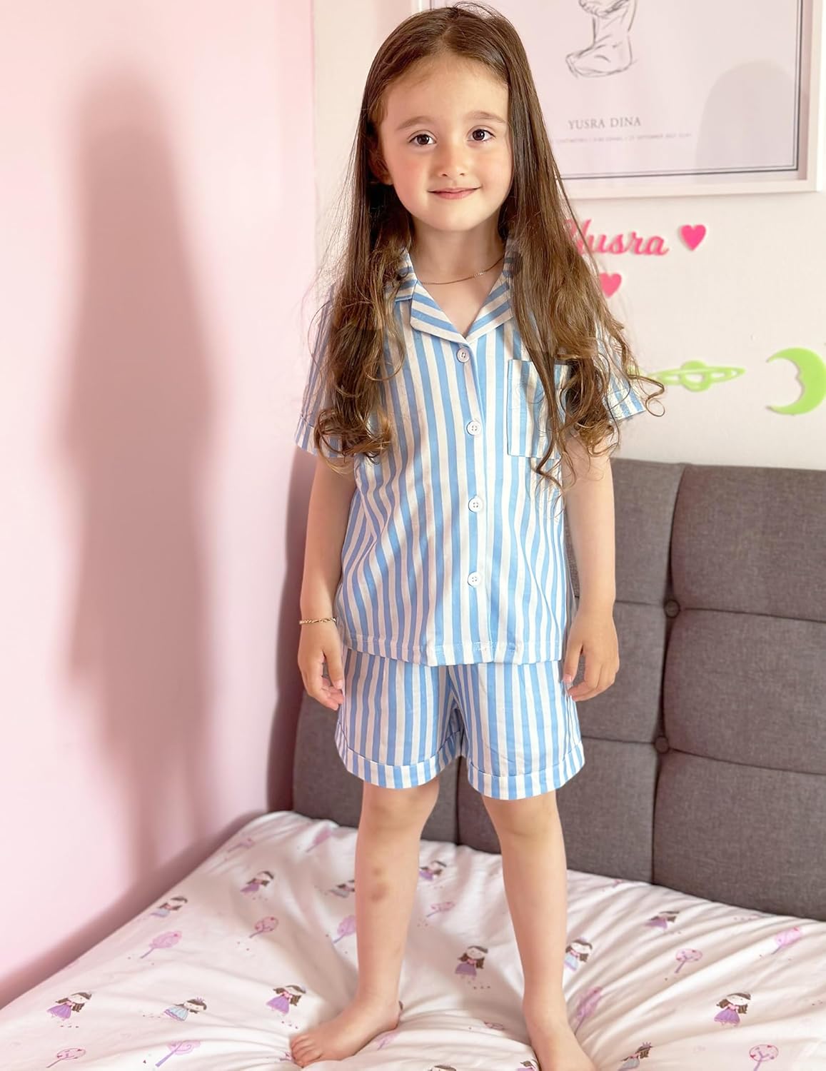 Arshiner Girls Pajamas Summer Outfit Kids Shorts Sets Button Down Loungewear Pjs - Image 2